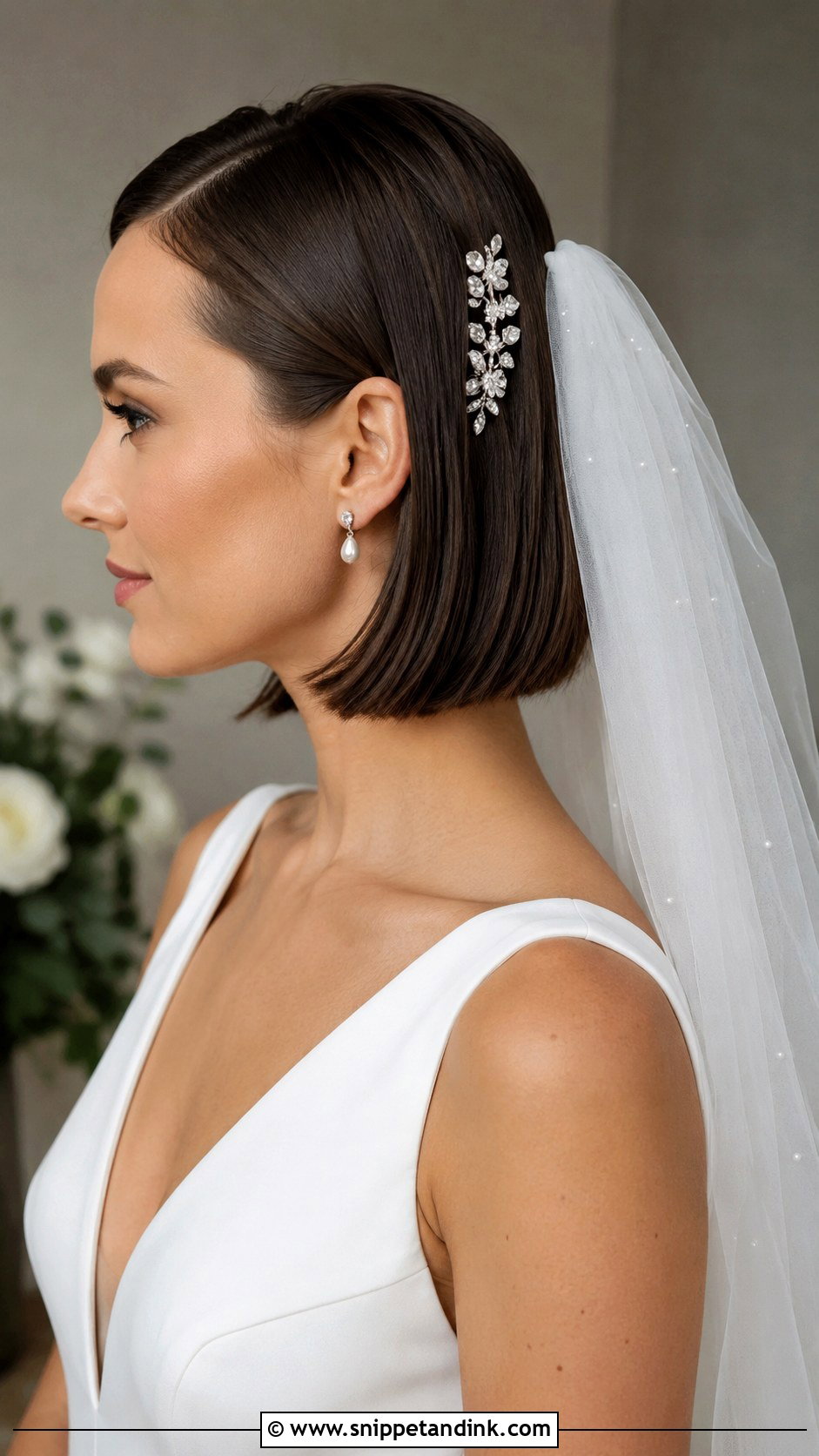 Accessorized Sleek Bob - Snippet and Ink - 25 Short Hair Bride Hairstyles