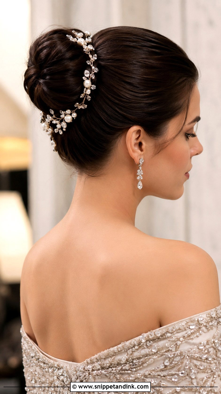 Accessorized Sleek Bun for Wedding Party - Snippet and Ink - 25 Hairstyles for Wedding Party