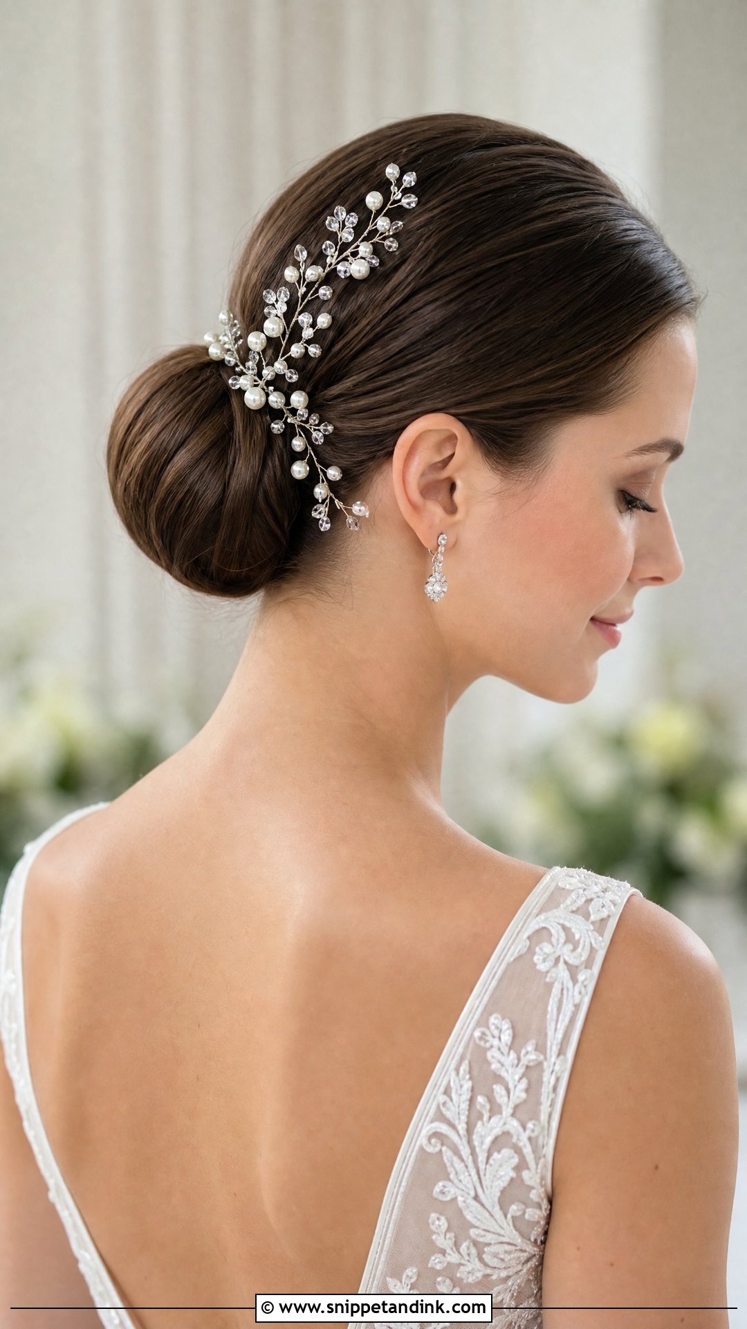 Accessorized Sleek Bun with Hair Vine - Snippet and Ink - 30 Glam Bridal Hair Ideas