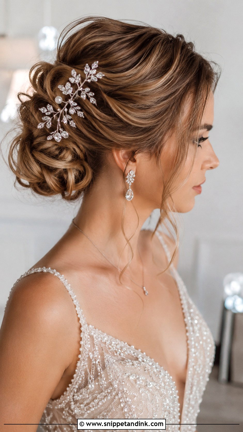 Accessorized Updo Wedding Hairstyle for Medium Hair - Snippet and Ink - 25 Medium Length Wedding Hair Ideas
