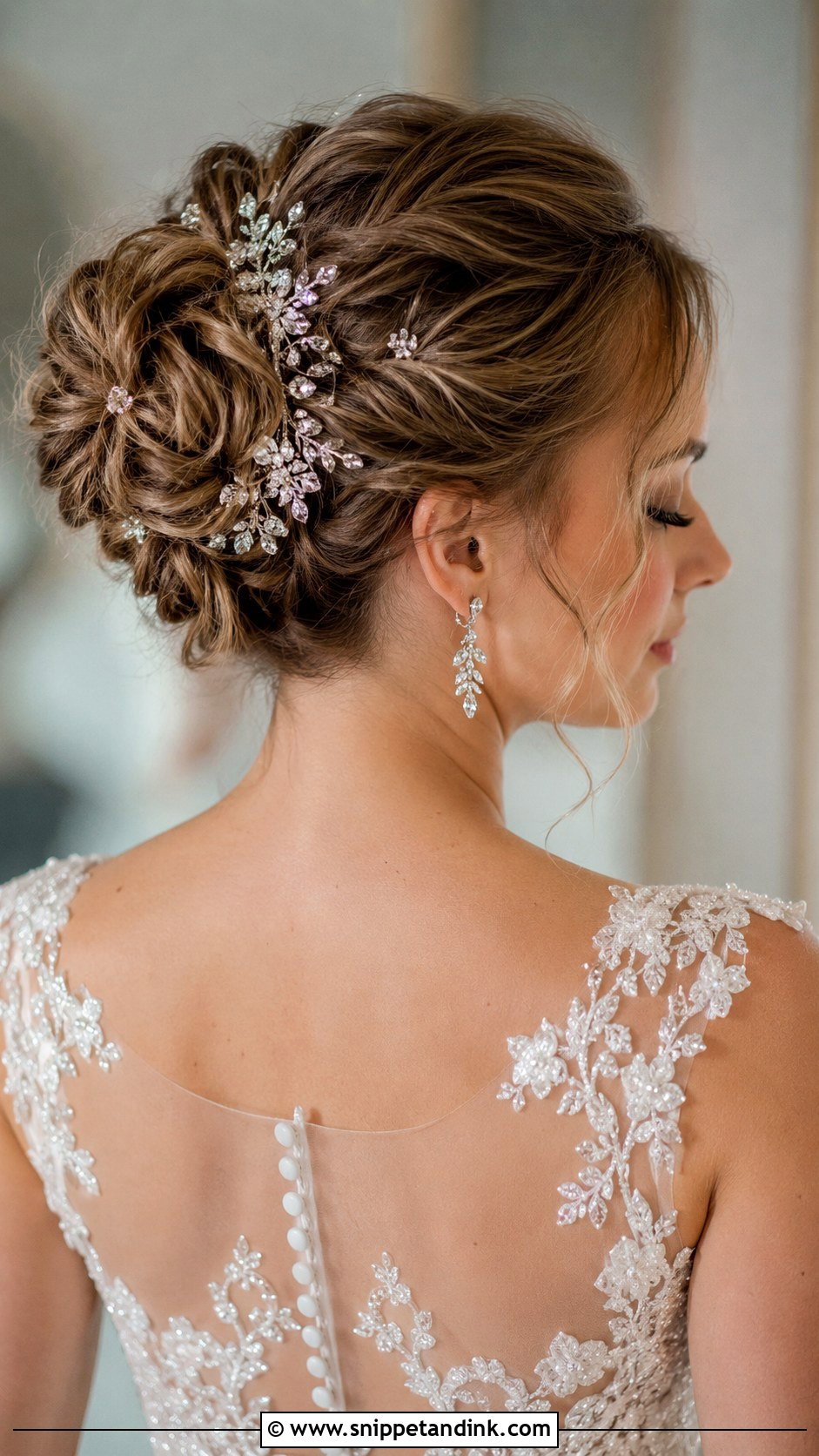 Accessorized Updo Wedding Hairstyle for Medium Hair - Snippet and Ink - 20 Medium Bridal Hair Ideas