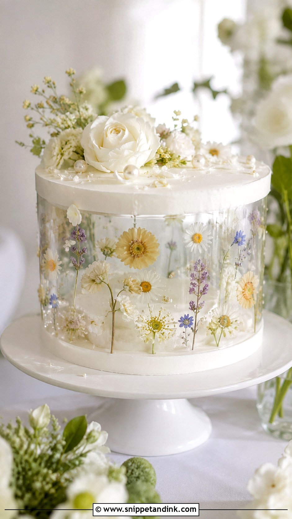 Acetate Wedding Cake With Floating Flowers - Snippet and Ink - 20 Acetate Cake Ideas for Wedding