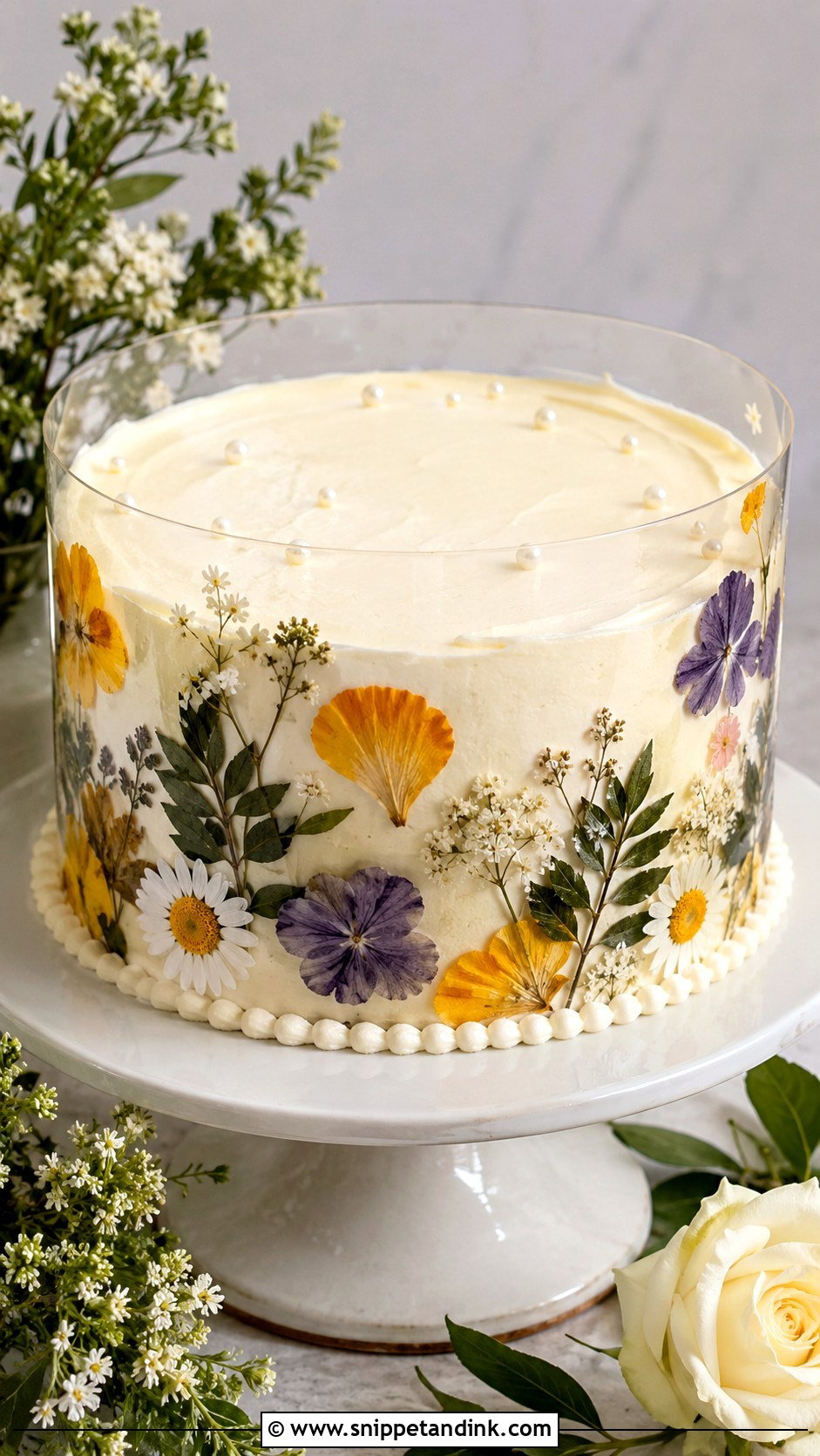 Acetate Wedding Cake With Floral Wrap - Snippet and Ink - 20 Acetate Cake Ideas for Wedding