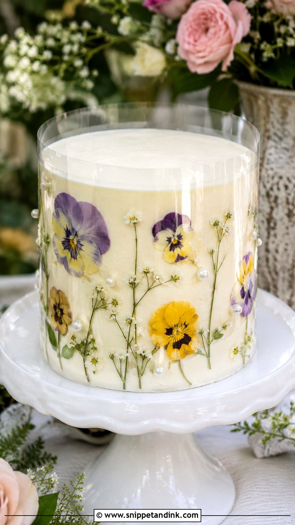 Acetate Wedding Cake With Pressed Flowers - Snippet and Ink - 20 Acetate Cake Ideas for Wedding