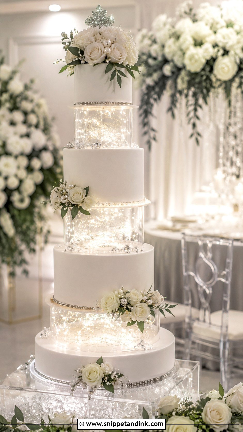 Acrylic Tier Wedding Cake With Fairy Lights - Snippet and Ink - 20 Wedding Cake Ideas with Fairy Lights