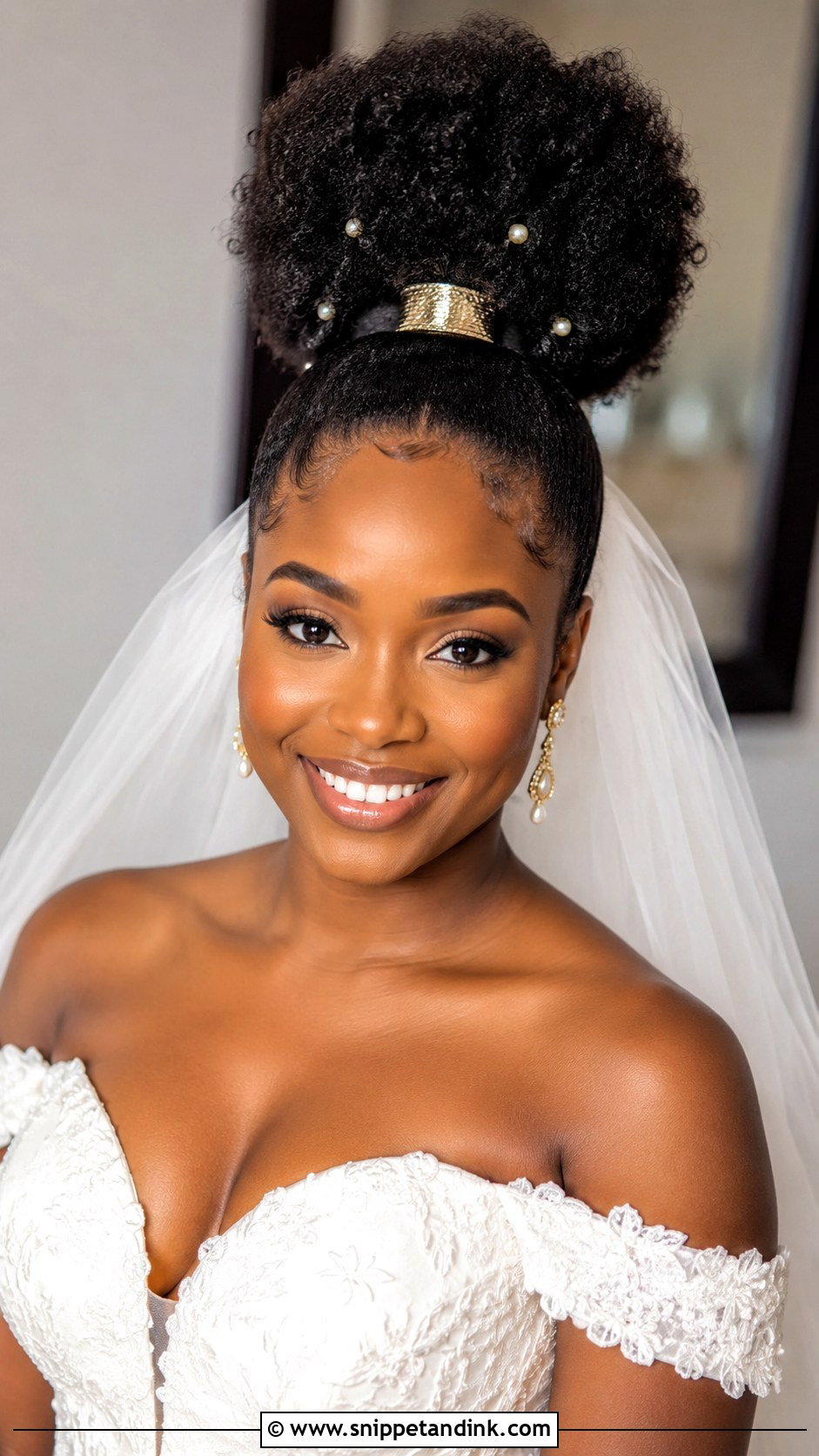 Afro Puff Updo With Accessories - Snippet and Ink - 20 Afro Wedding Hair Ideas