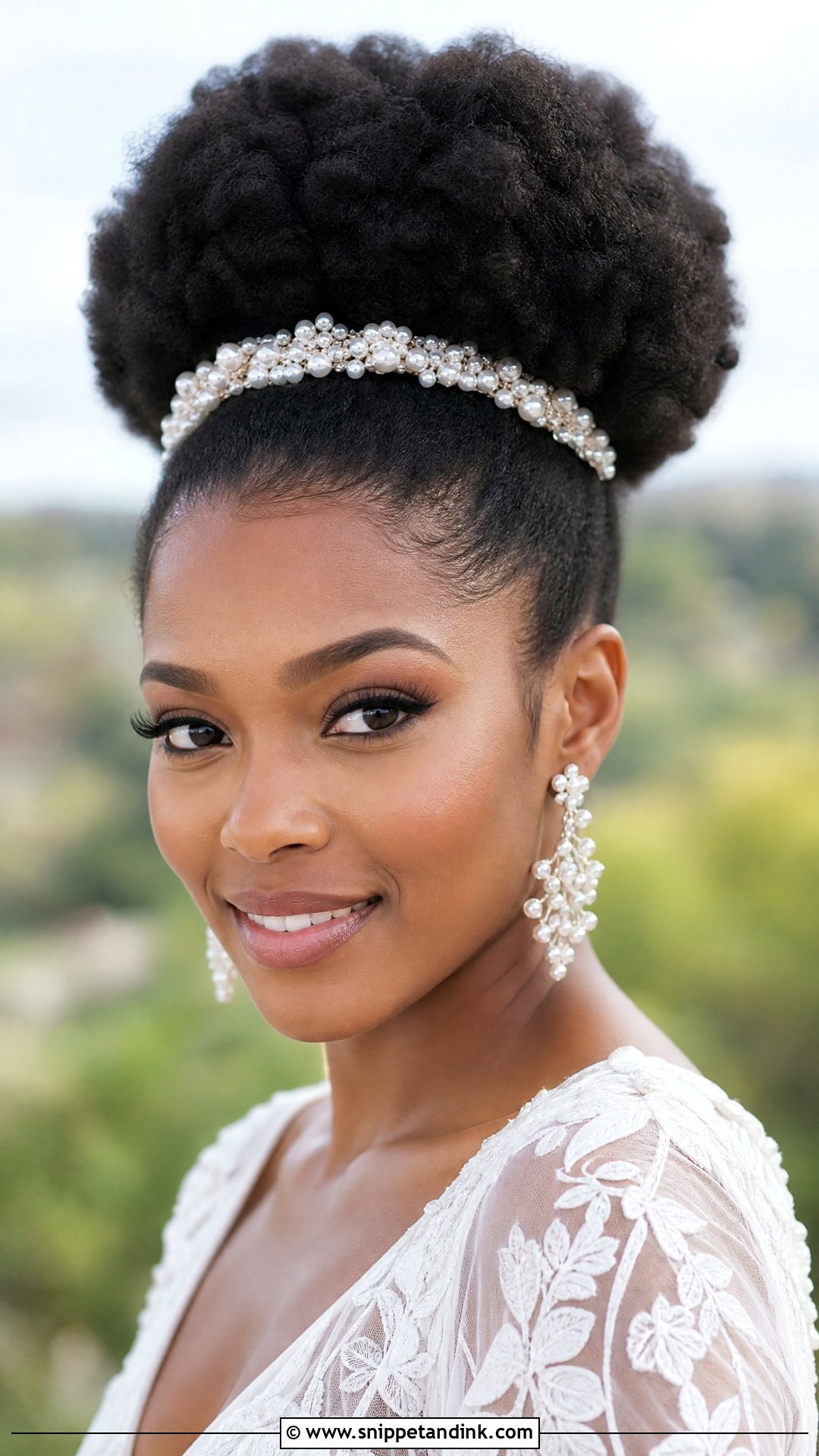 Afro Puff With Headband - Snippet and Ink - 25 Afro Bridal Hairstyles