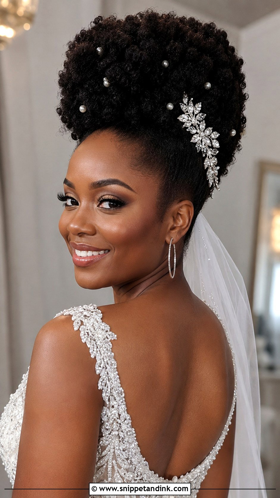 Afro Updo With Hair Accessories - Snippet and Ink - 25 Black Hair Wedding Styles