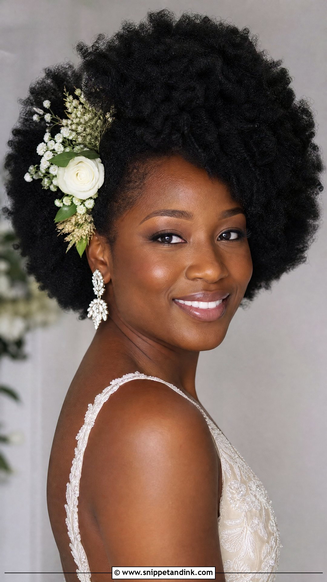Afro With Floral Accents - Snippet and Ink - 20 70s Wedding Hair Ideas