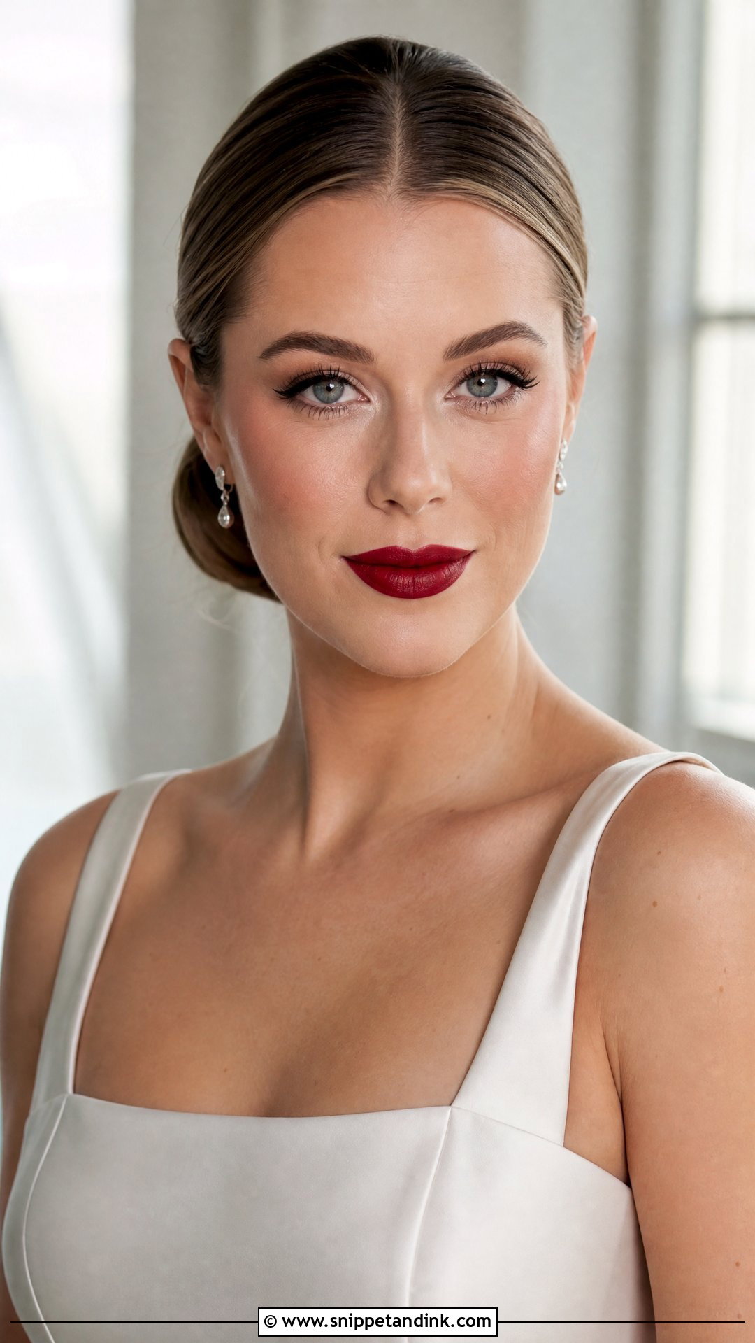 Airbrush Bridal Makeup With Red Lip - Snippet and Ink - 20 Airbrush Bridal Makeup Ideas