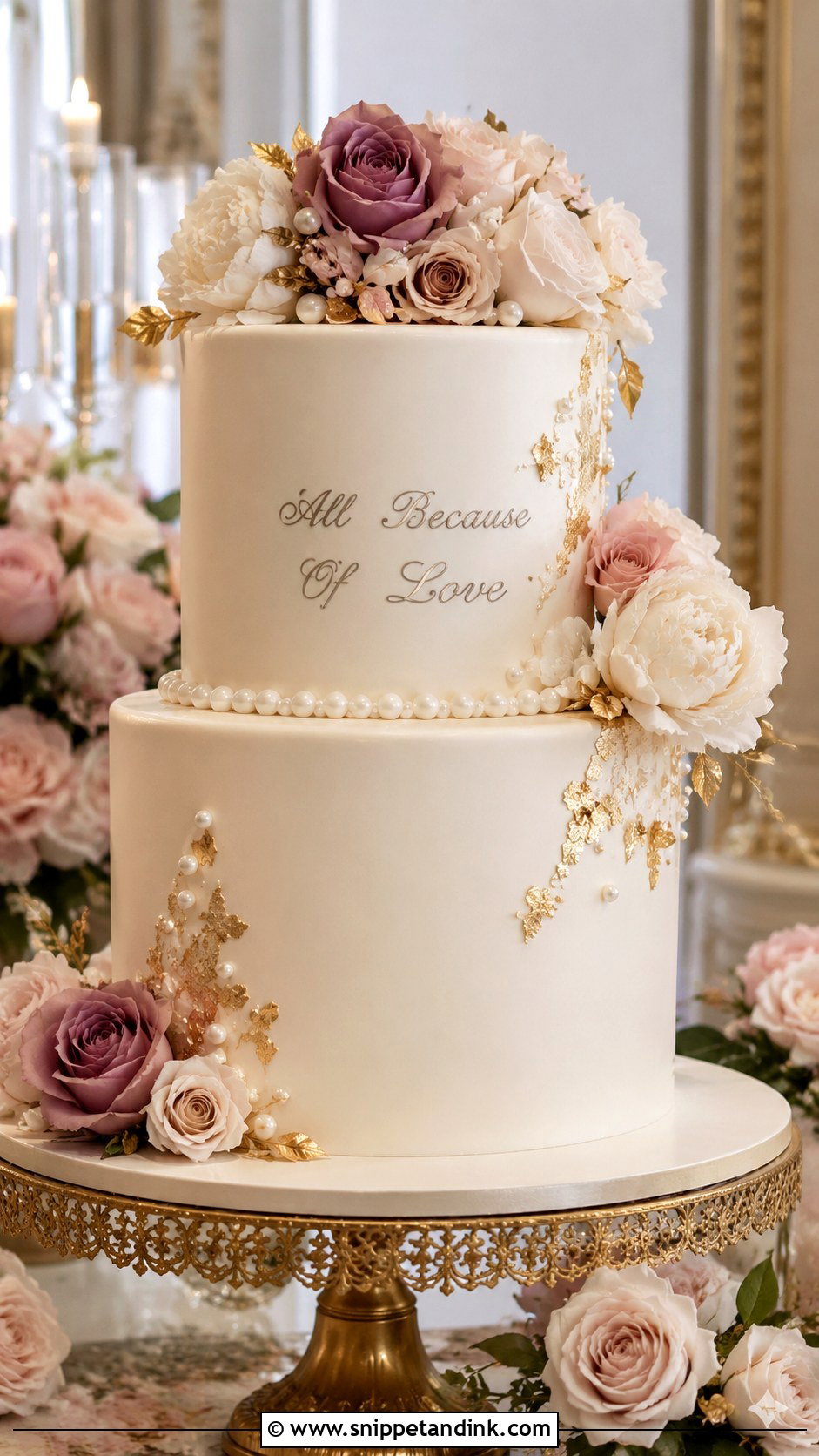 All Because Of Love Wedding Cake - Snippet and Ink - 20 Quote Cake Ideas for Wedding