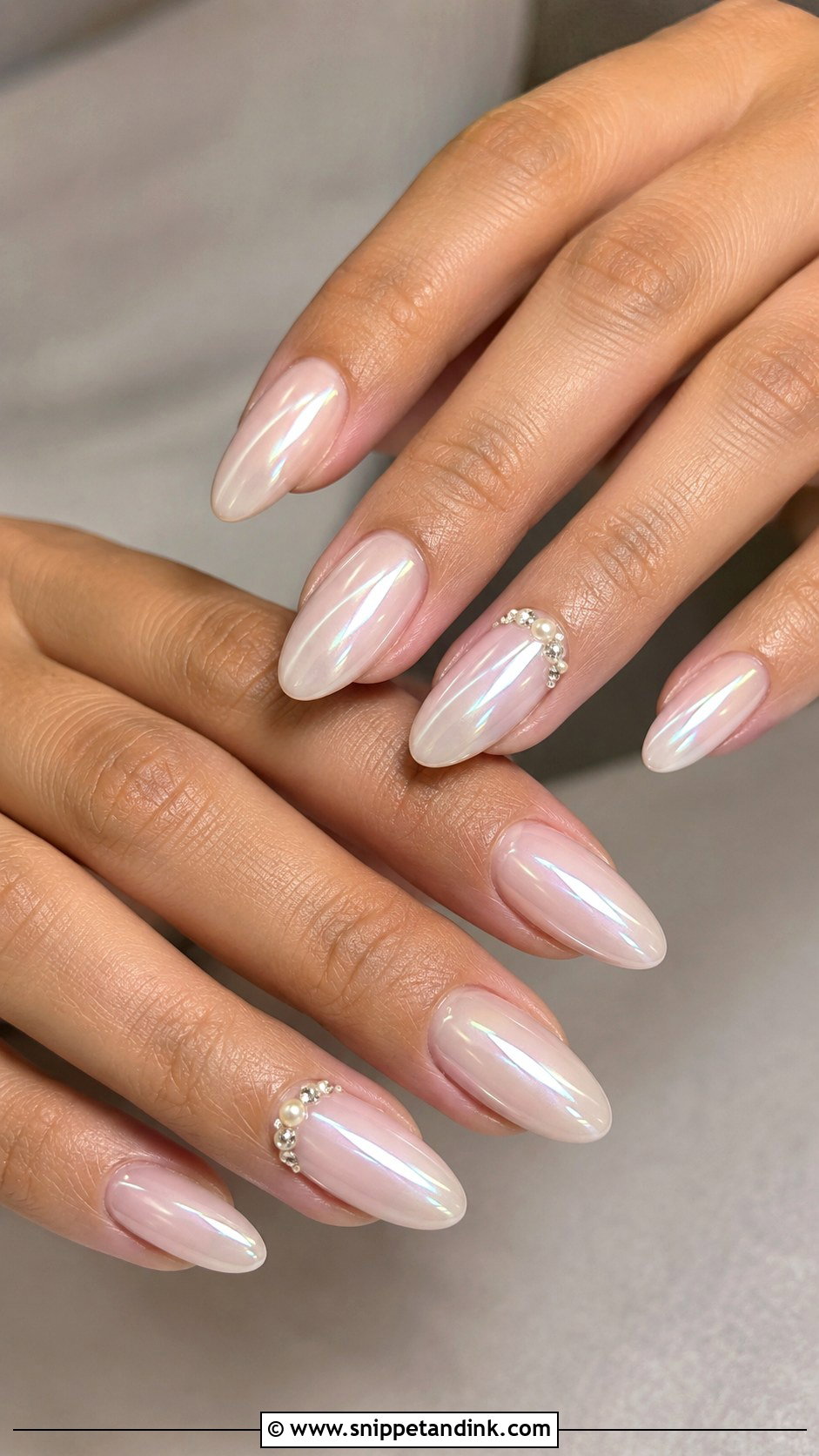 Almond Acrylic Bridal Nails With Chrome - Snippet and Ink - 20 Acrylic Bridal Wedding Nails