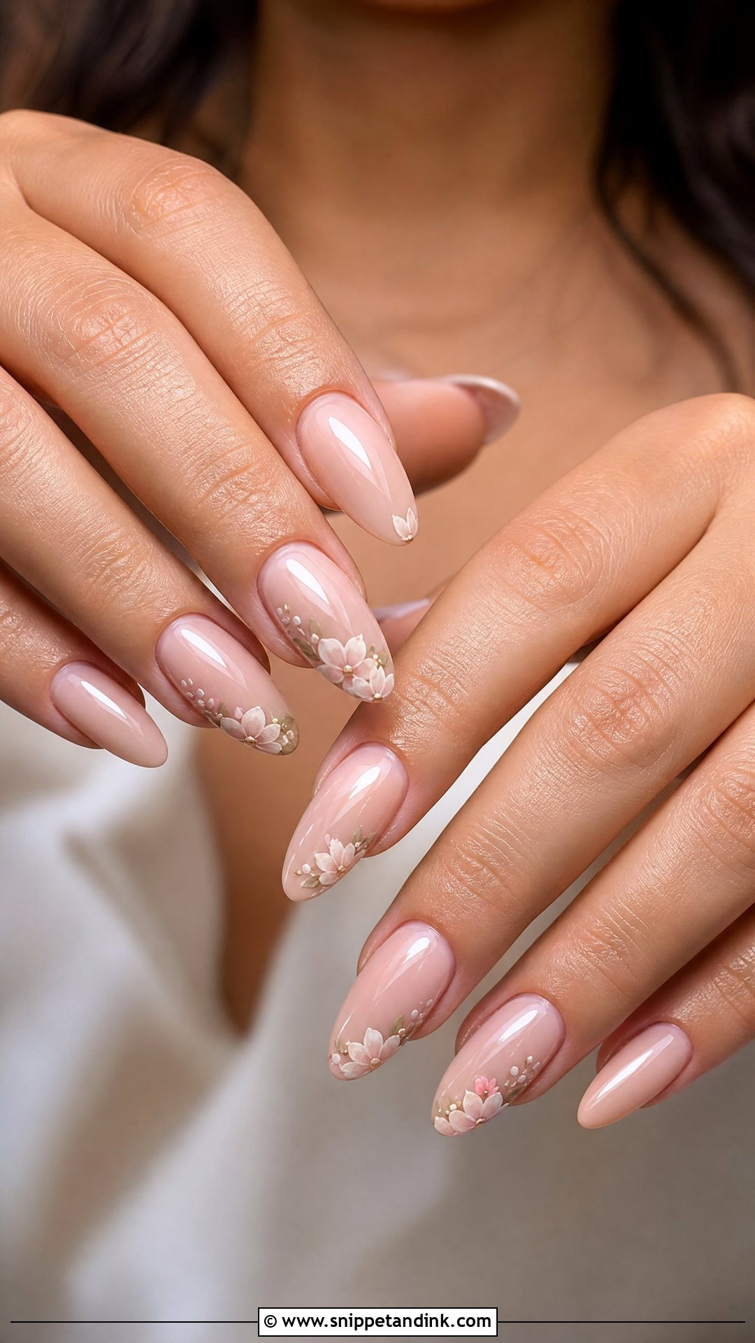 Almond Bridal Nails With Flowers - Snippet and Ink - 25 Almond Shape Bridal Nails