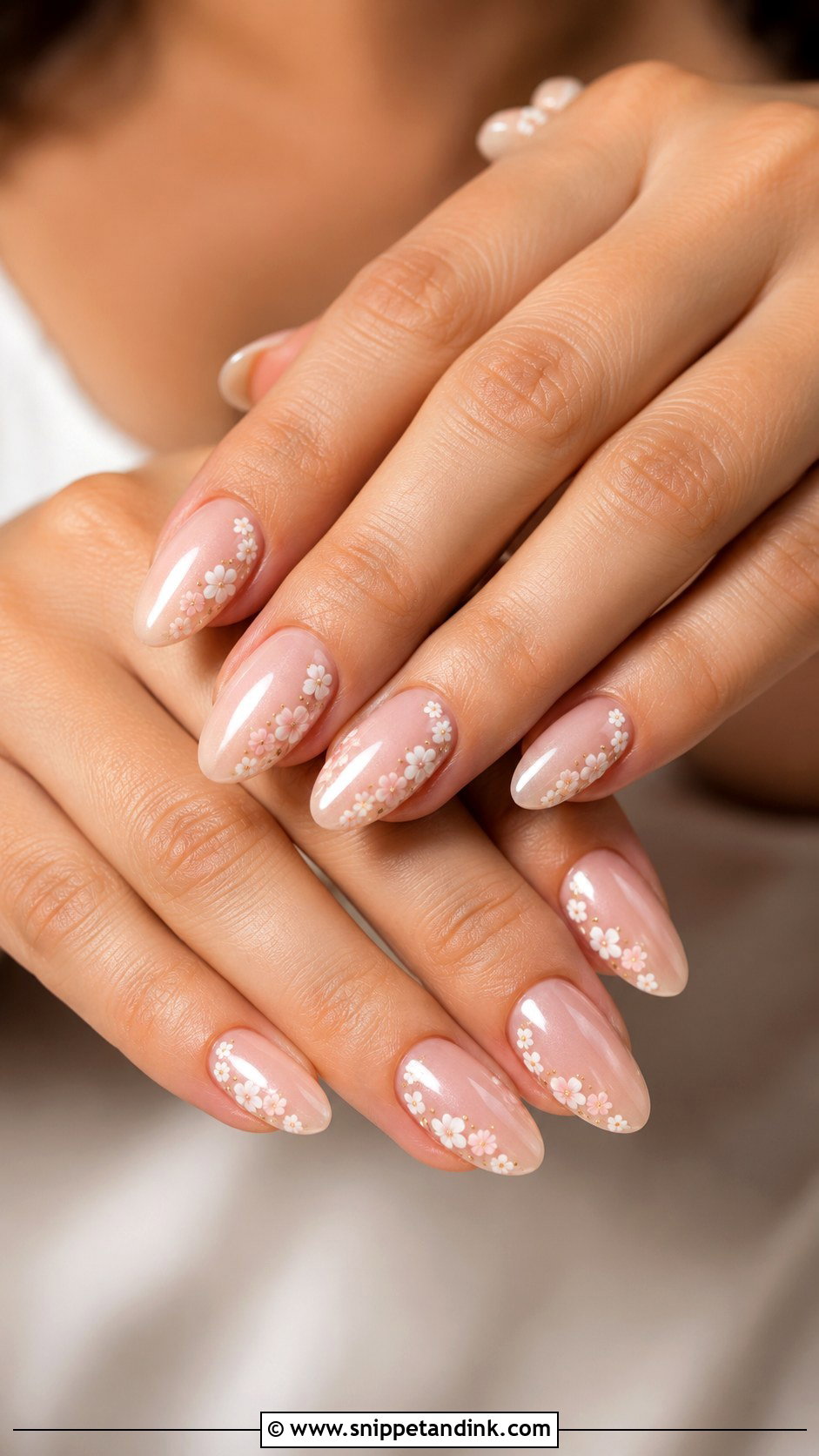 Almond Bridal Nails With Flowers - Snippet and Ink - 20 Bridal Nails with Flowers
