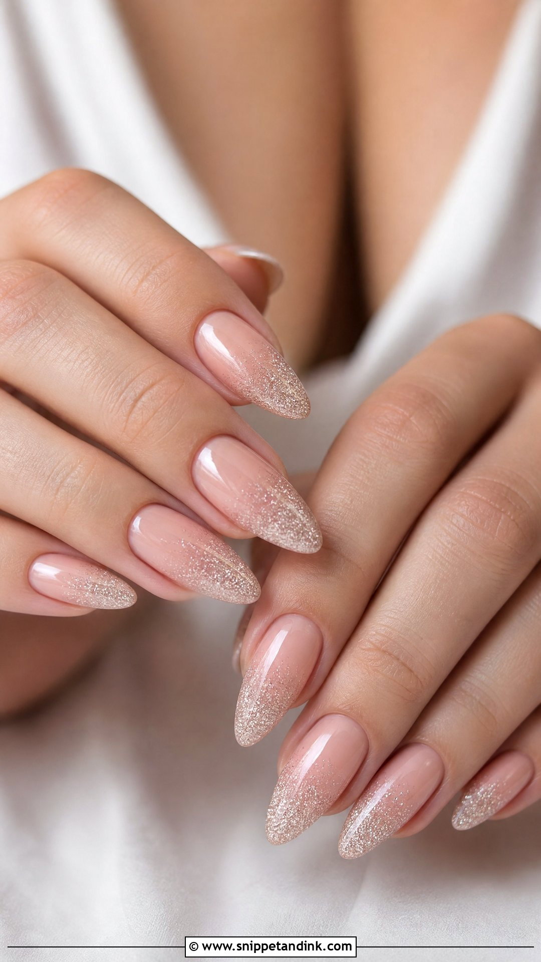 Almond Bridal Nails With Glitter Ombre - Snippet and Ink - 25 Almond Shape Bridal Nails