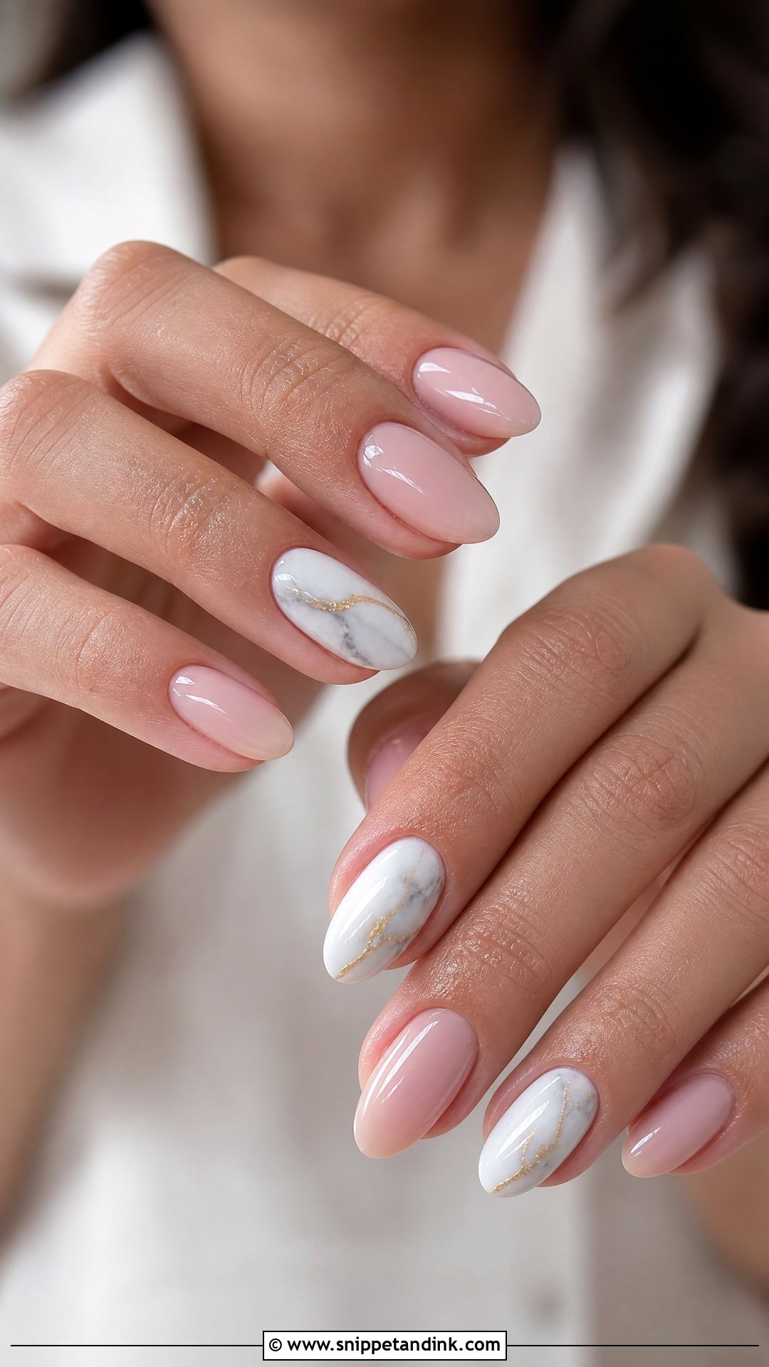 Almond Bridal Nails With Marble - Snippet and Ink - 25 Almond Shape Bridal Nails