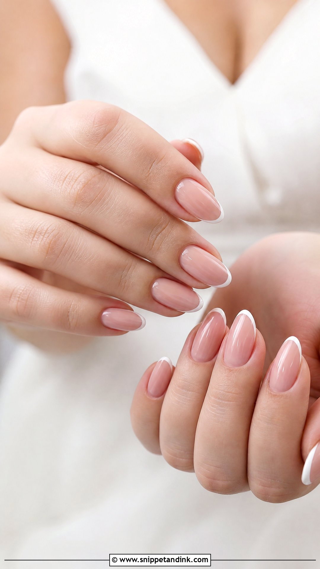 Almond Bridal Nails With Micro French Tips - Snippet and Ink - 25 Almond Shape Bridal Nails