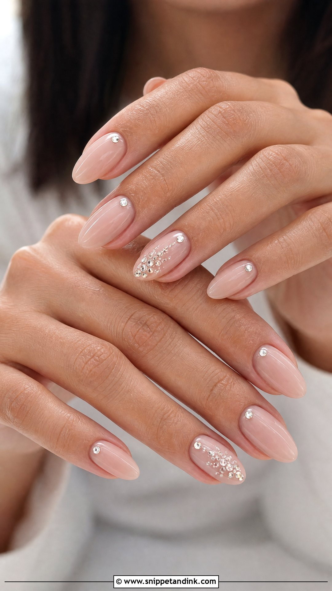 Almond Bridal Nails With Rhinestones - Snippet and Ink - 25 Almond Shape Bridal Nails