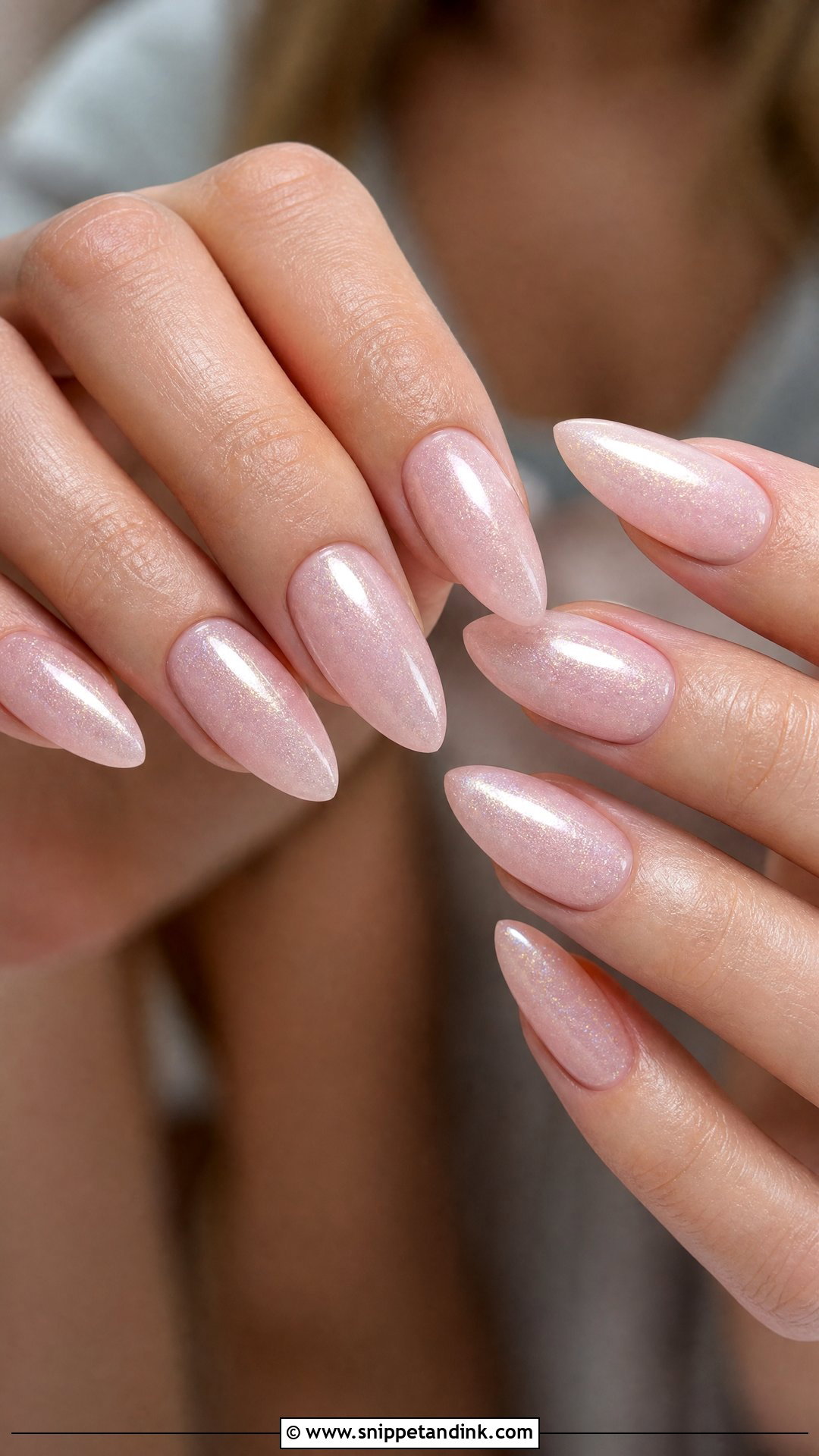 Almond Bridal Nails With Sheer Shimmer - Snippet and Ink - 25 Almond Shape Bridal Nails