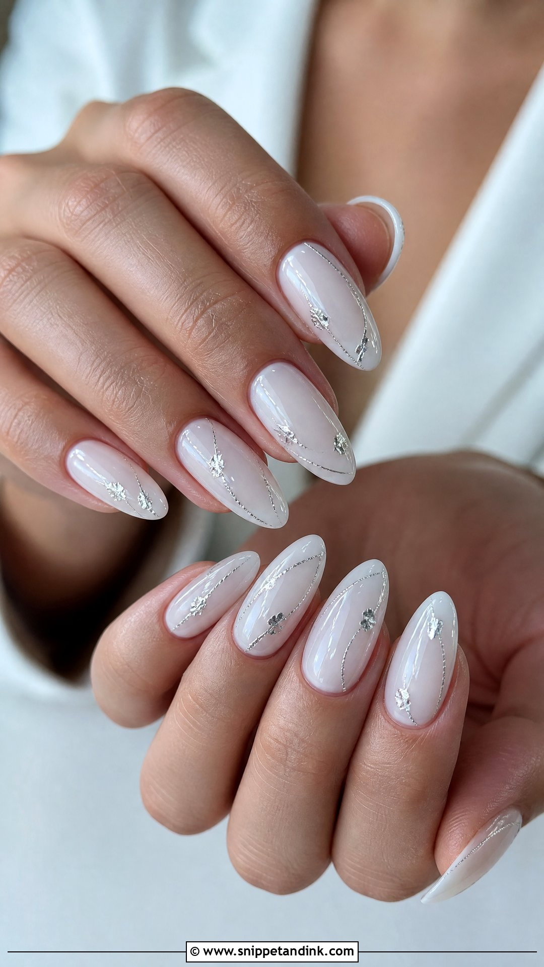 Almond Bridal Nails With Silver - Snippet and Ink - 25 Almond Shape Bridal Nails