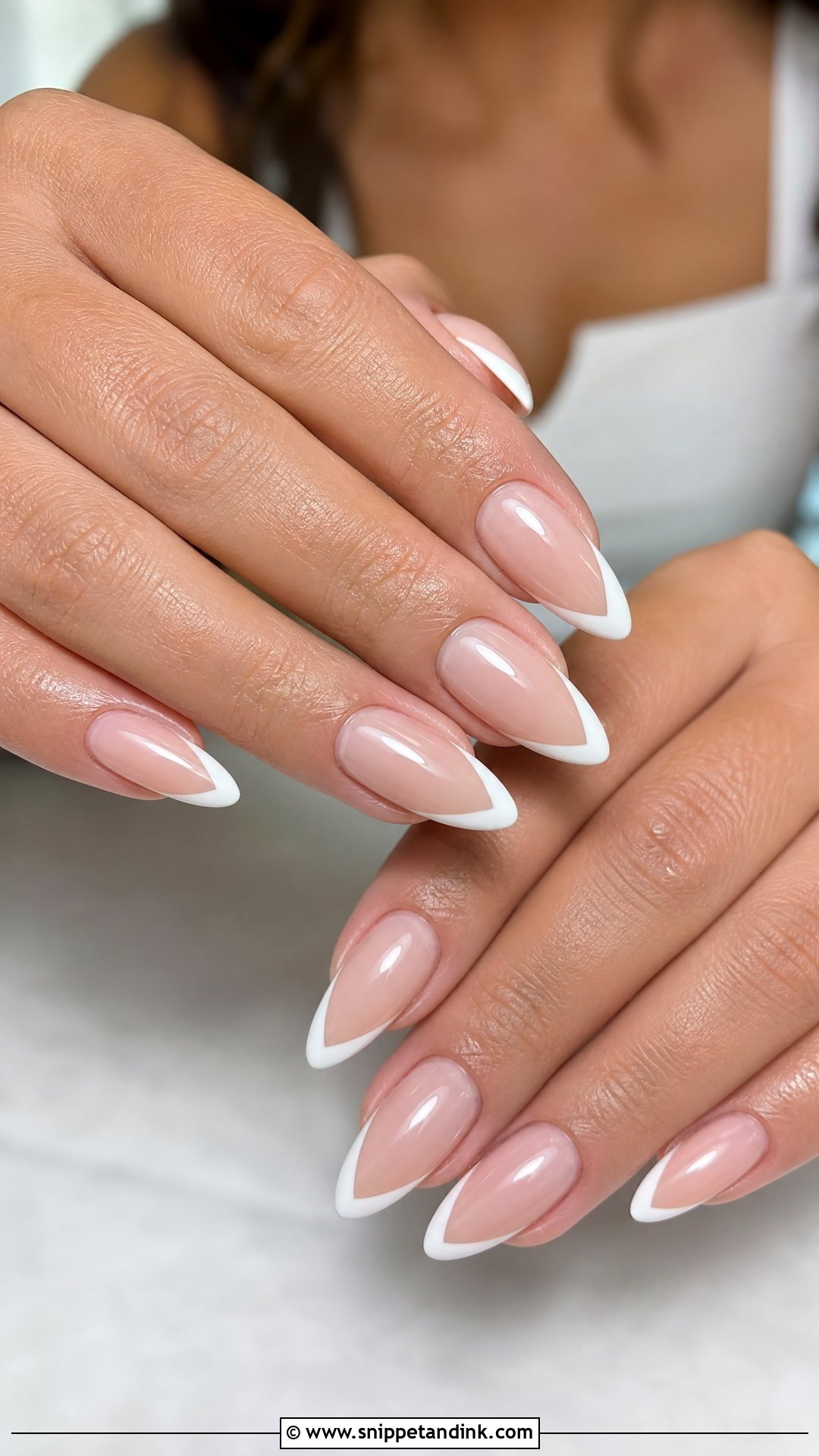 Almond Bridal Nails With V French Tips - Snippet and Ink - 25 Almond Shape Bridal Nails
