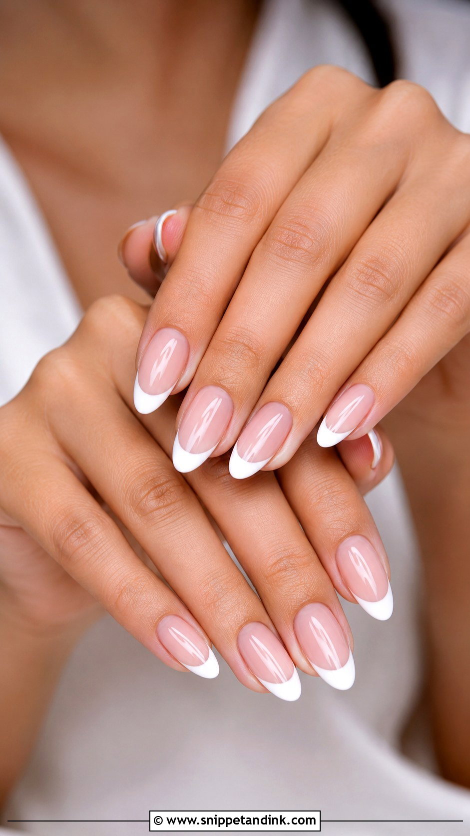 Almond Bridal Nails With White Tips - Snippet and Ink - 20 Romantic Nails Brides