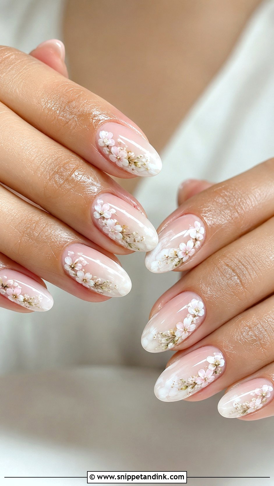 Almond Floral Bridal Nails - Snippet and Ink - 20 Floral Bridal Nails