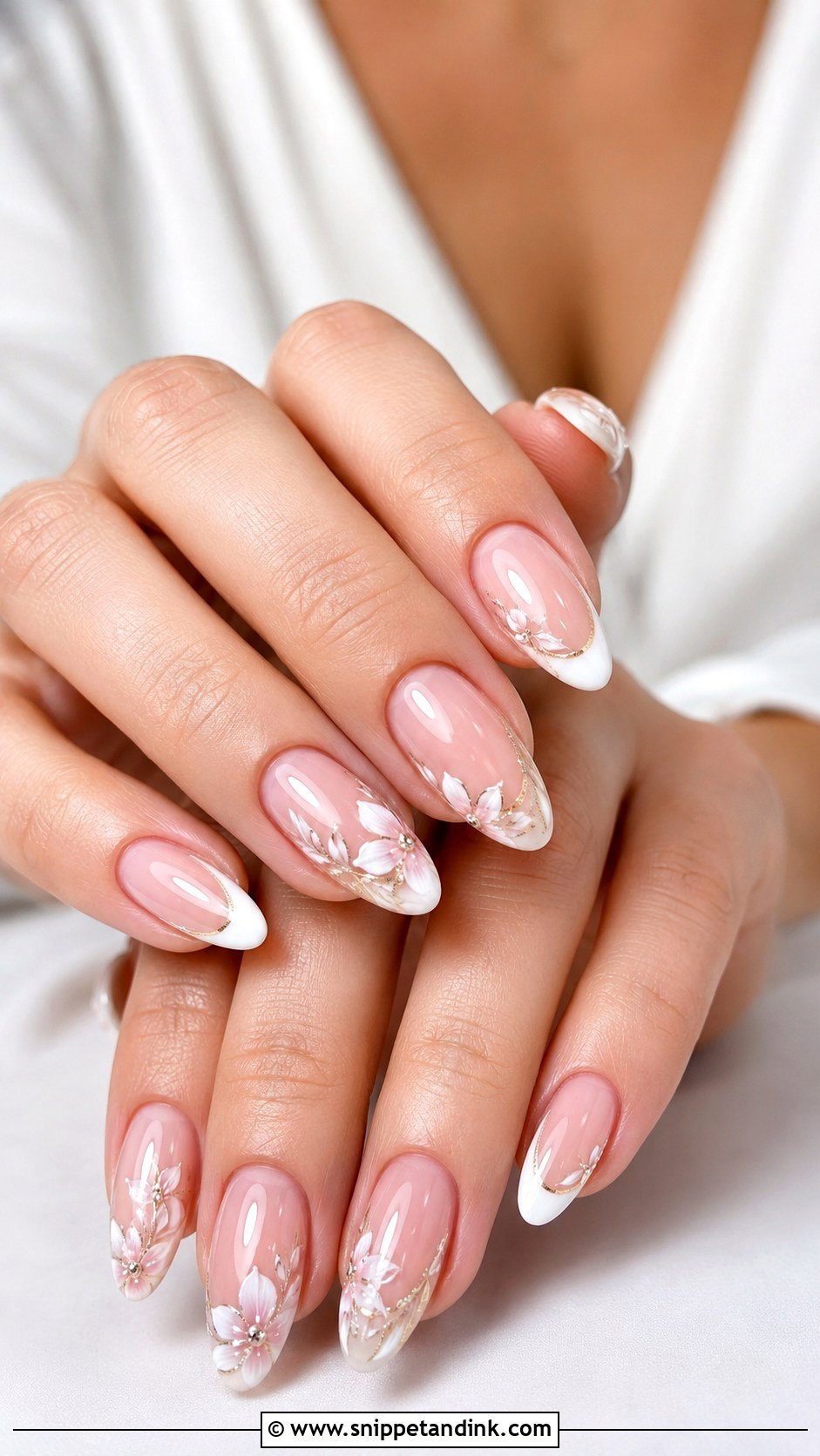 Almond Flower Wedding Nails - Snippet and Ink - 20 Flower Wedding Nails