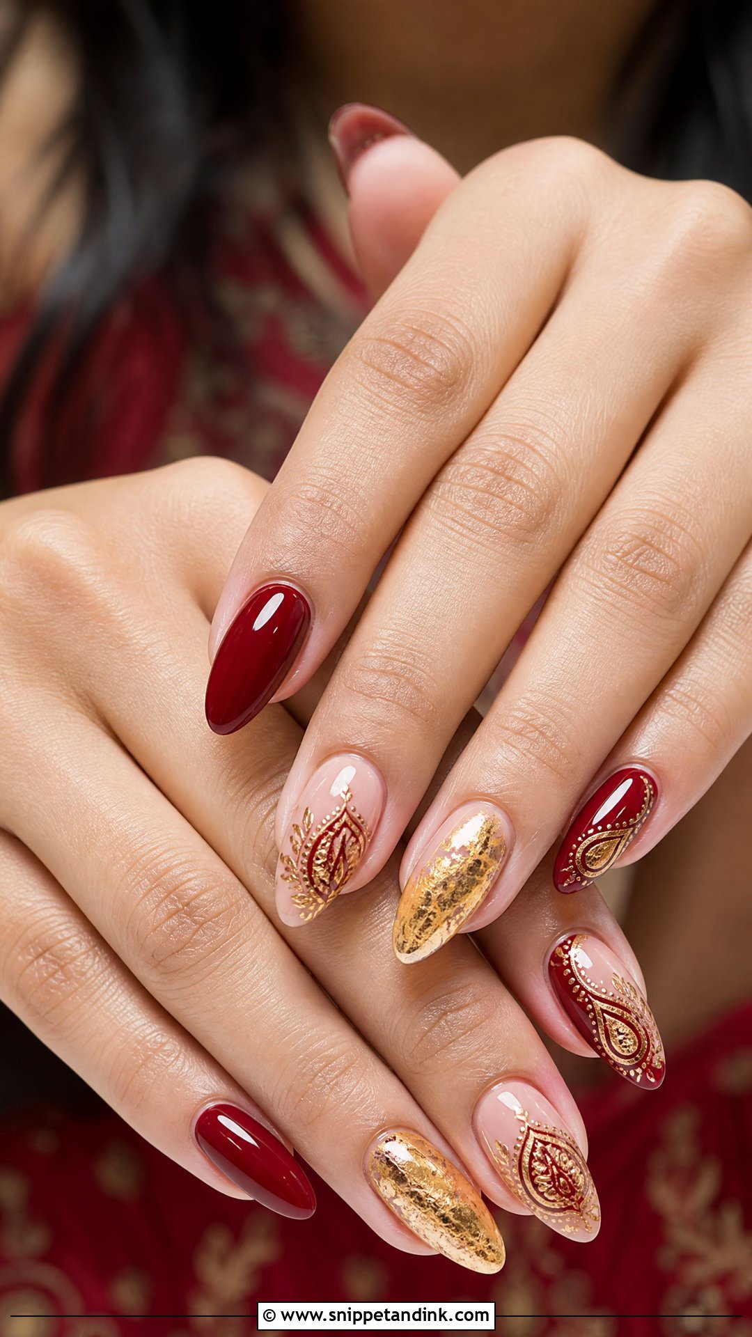 Almond Indian Bridal Nails - Snippet and Ink - 25 Indian Wedding Nail Art Designs