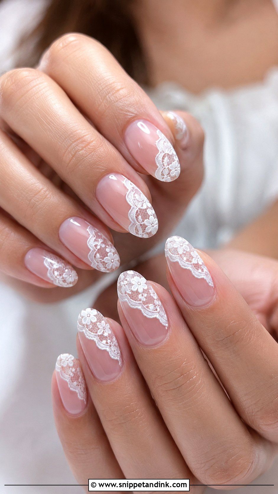 Almond Lace Bridal Nails - Snippet and Ink - 20 Lace Bridal Nails