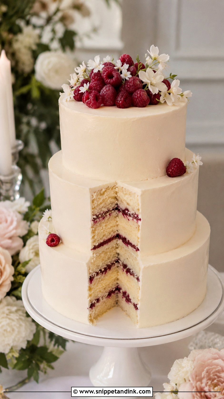 Almond Raspberry Buttercream Wedding Cake - Snippet and Ink - 25 Almond Raspberry Wedding Cake Ideas