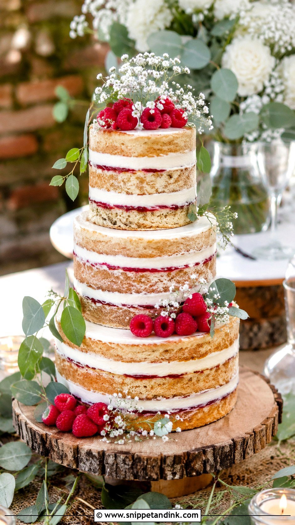 Almond Raspberry Naked Wedding Cake - Snippet and Ink - 25 Almond Raspberry Wedding Cake Ideas