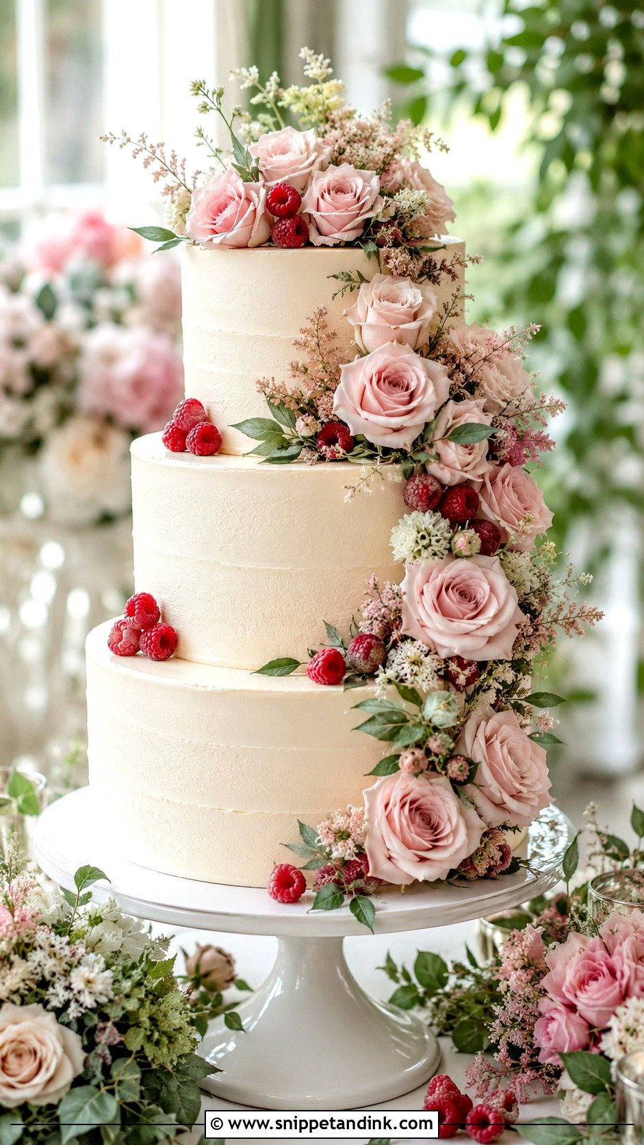Almond Raspberry Rose Wedding Cake - Snippet and Ink - 25 Almond Raspberry Wedding Cake Ideas
