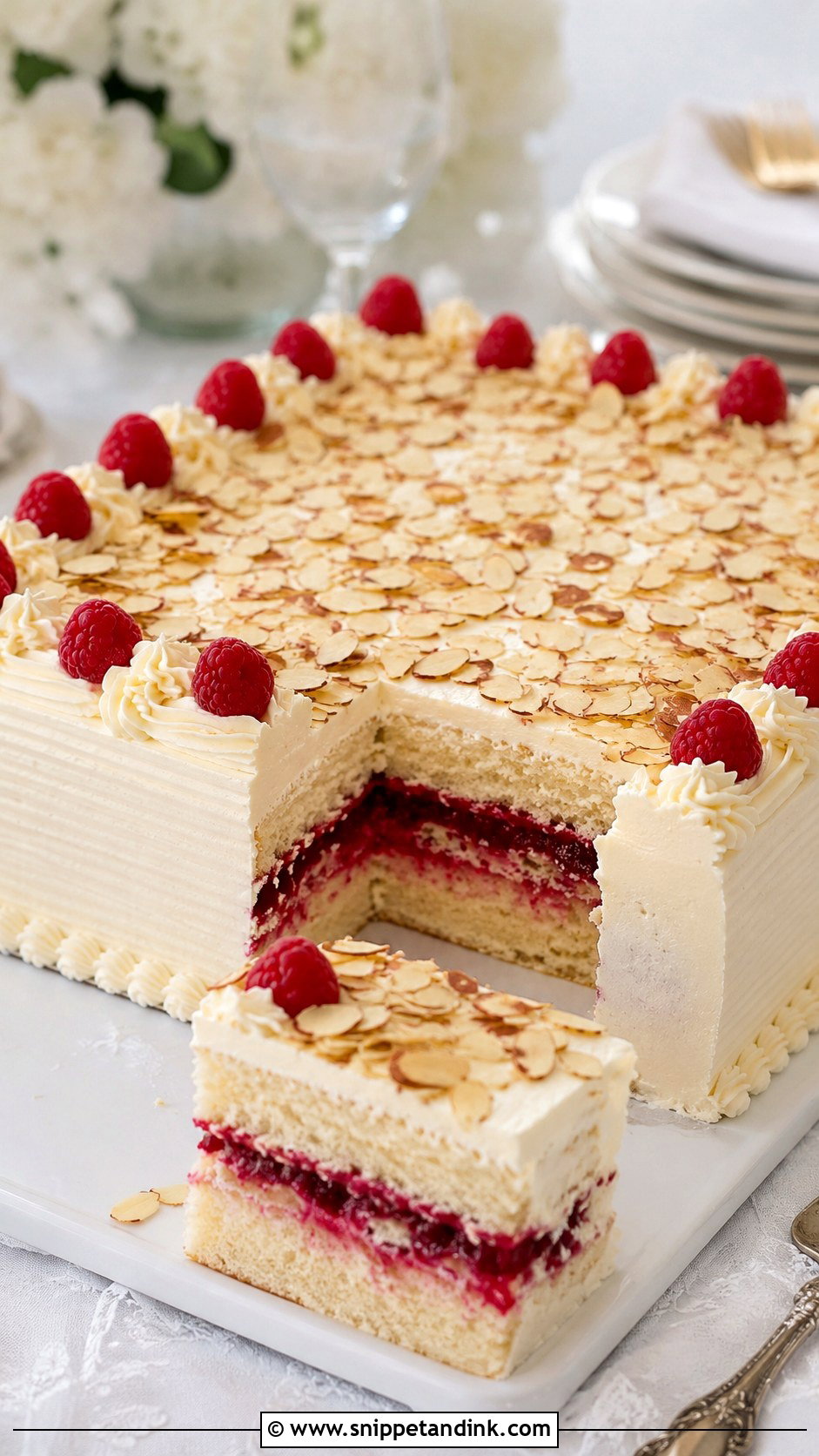 Almond Raspberry Sheet Wedding Cake - Snippet and Ink - 25 Almond Raspberry Wedding Cake Ideas
