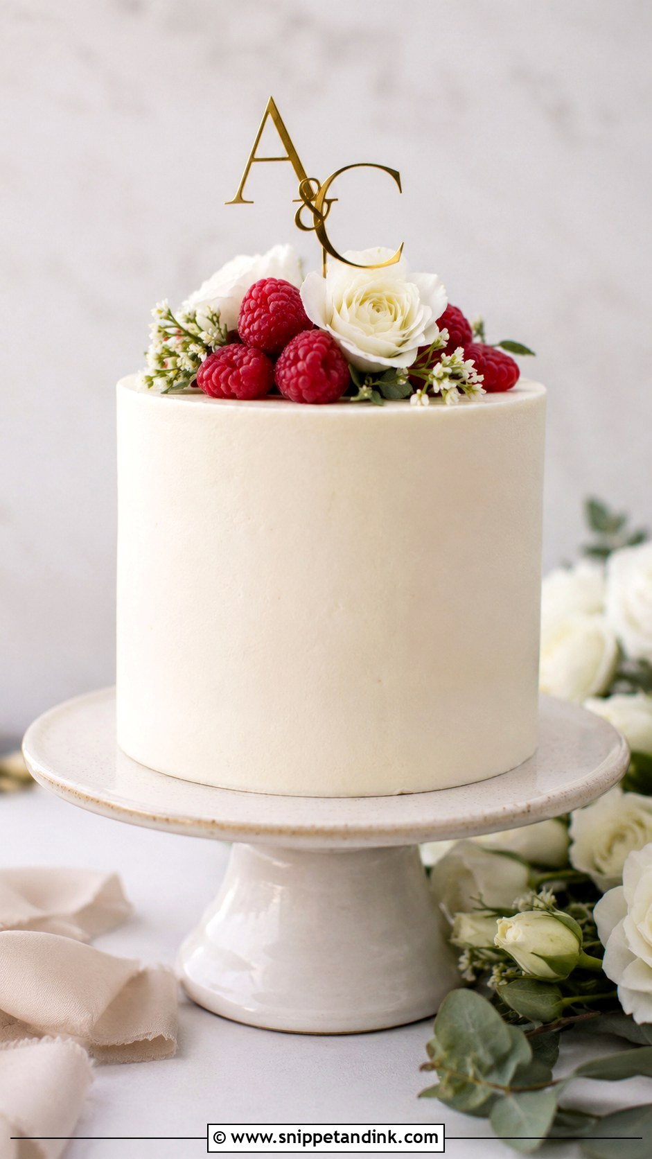 Almond Raspberry Single Tier Wedding Cake - Snippet and Ink - 25 Almond Raspberry Wedding Cake Ideas