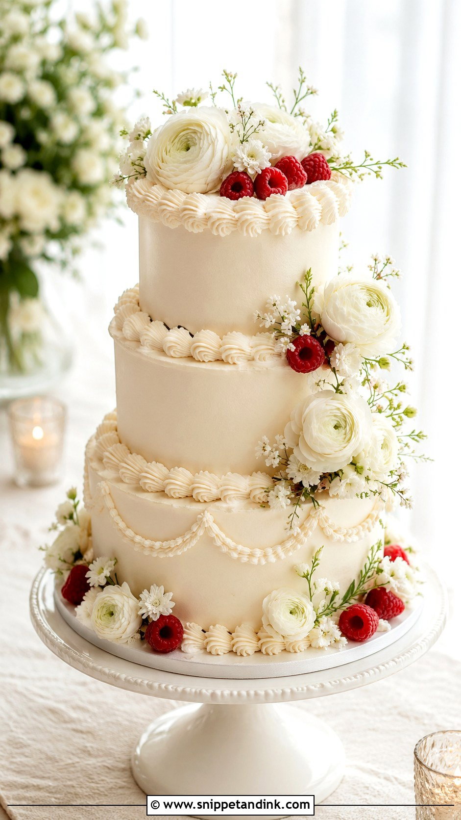 Almond Raspberry Swiss Meringue Buttercream Wedding Cake - Snippet and Ink - 25 Almond Raspberry Wedding Cake Ideas