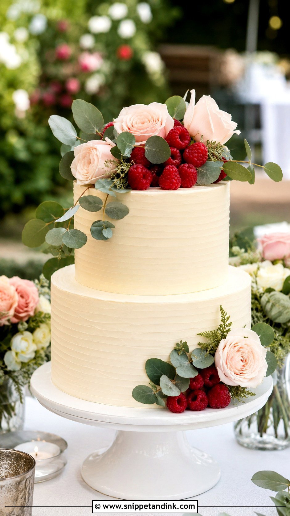 Almond Raspberry Two Tier Wedding Cake - Snippet and Ink - 25 Almond Raspberry Wedding Cake Ideas