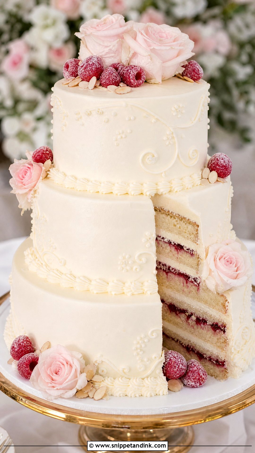 Almond Raspberry Wedding Cake - Snippet and Ink - 20 Raspberry Wedding Cake Ideas