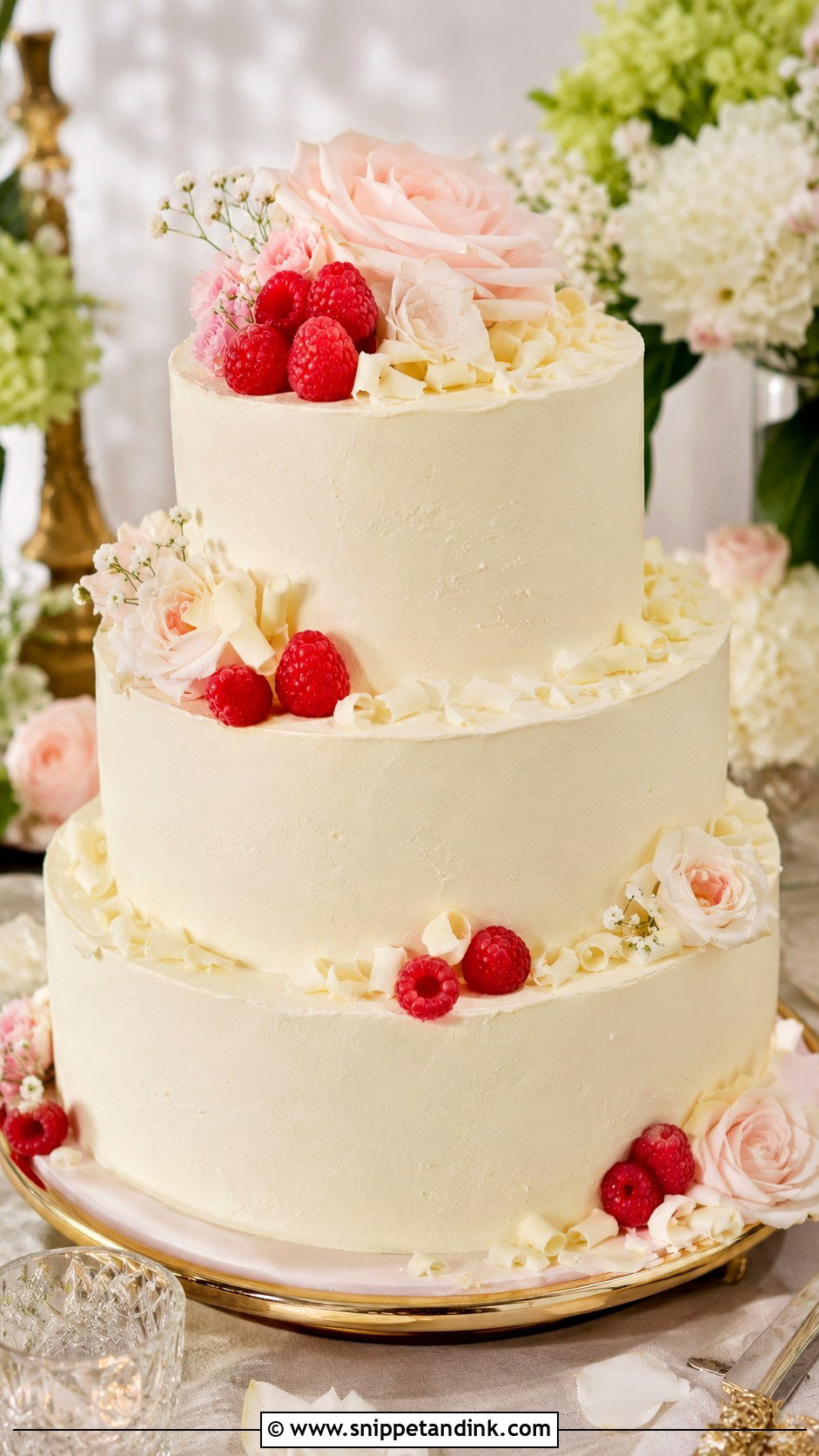 Almond Raspberry White Chocolate Wedding Cake - Snippet and Ink - 25 Almond Raspberry Wedding Cake Ideas