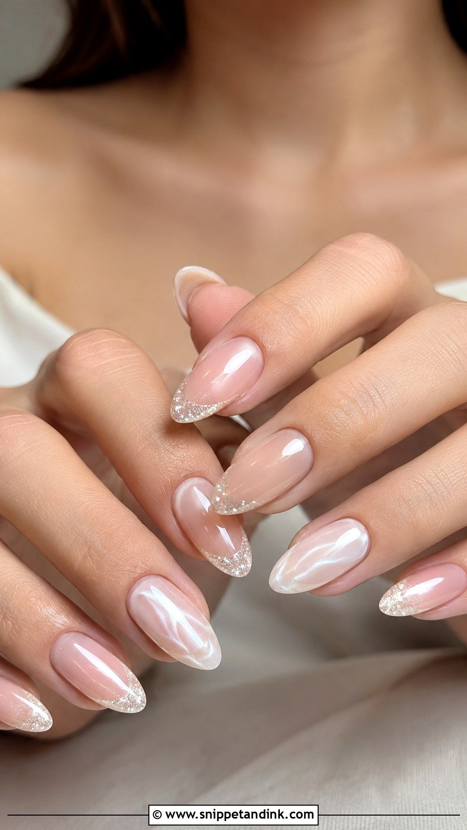 Almond Sparkle Wedding Nails - Snippet and Ink - 20 Classy Bridal Sparkle Wedding Nails for Bride