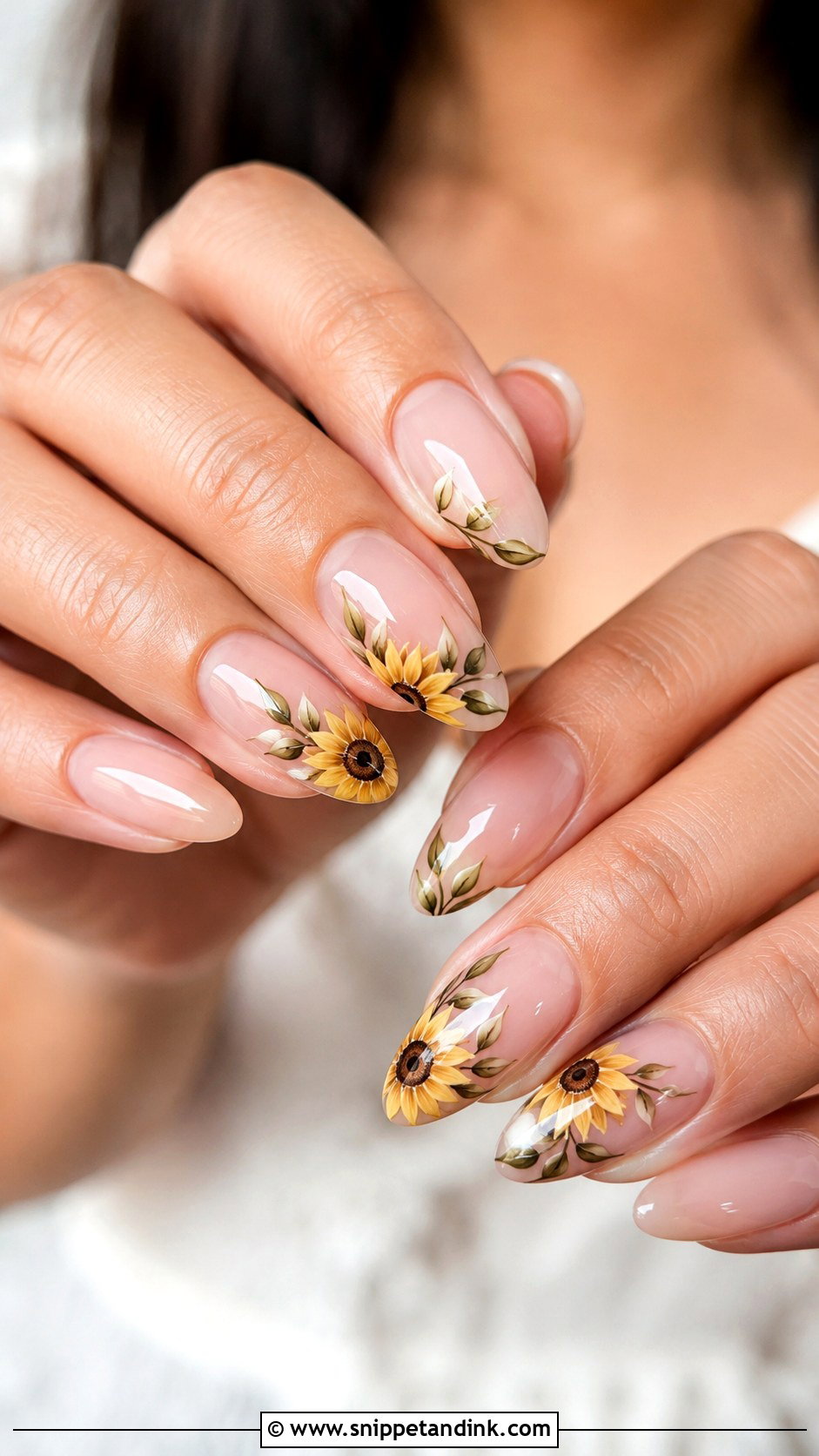 Almond Sunflower Wedding Nails - Snippet and Ink - 20 Sunflower Wedding Nails