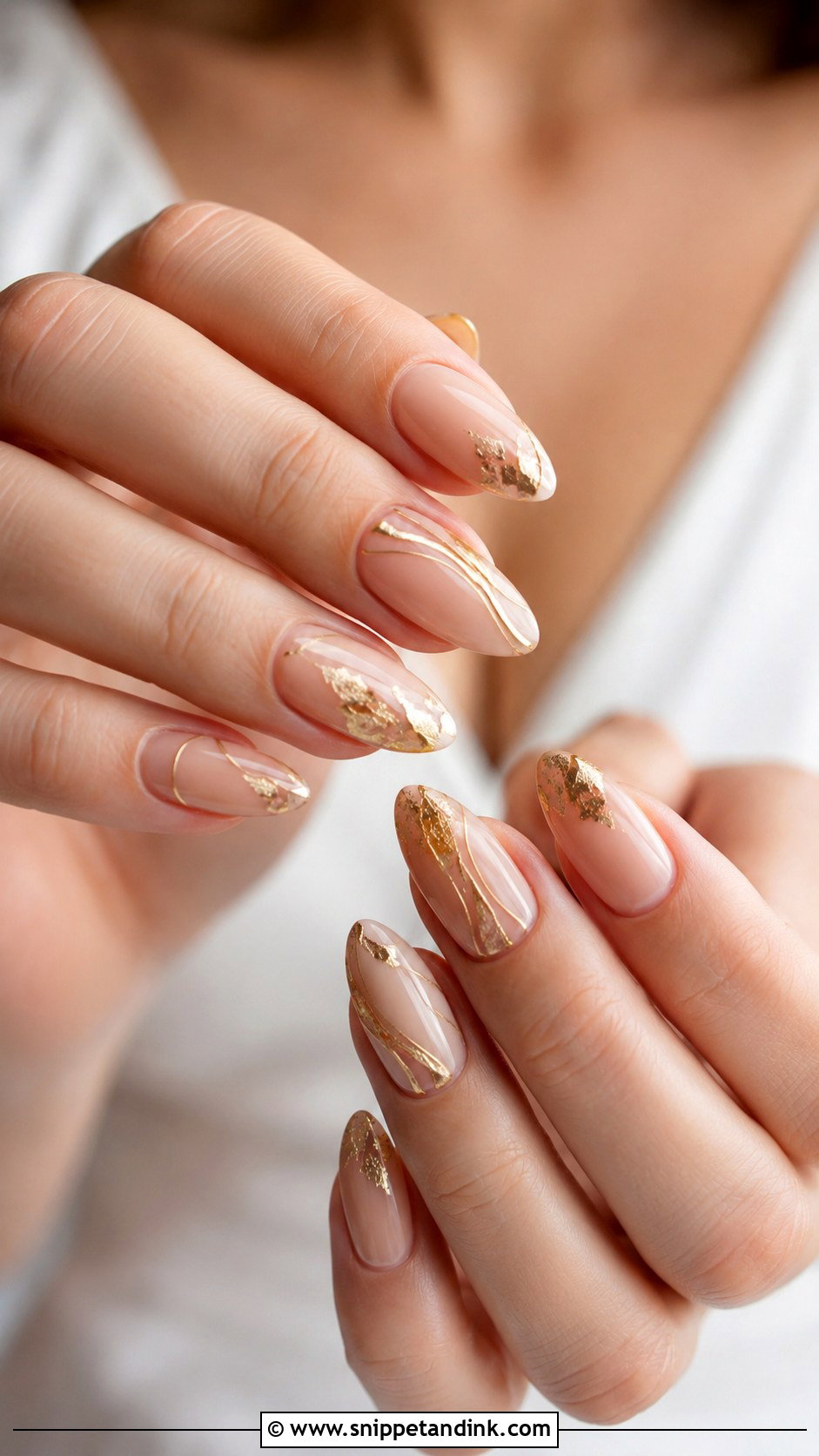 Almond Wedding Gold Accent Nails - Snippet and Ink - 20 Almond Shaped Wedding Nails