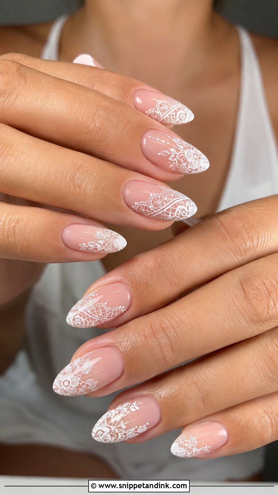Almond Wedding Lace Nails - Snippet and Ink - 20 Almond Shaped Wedding Nails