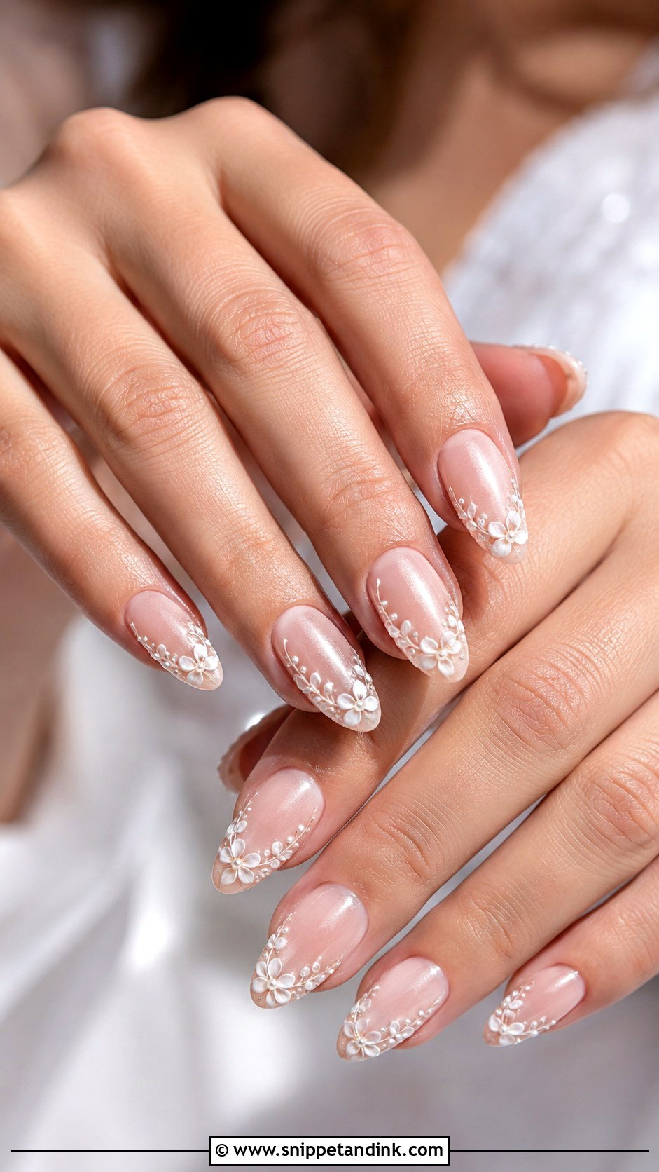 Almond Wedding Nails With Flowers - Snippet and Ink - 20 Wedding Nails with Flowers