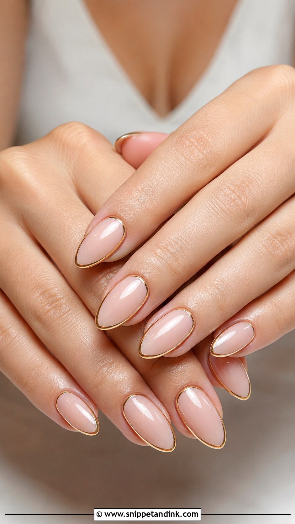 Almond Wedding Nails With Gold Outline - Snippet and Ink - 20 Wedding Nails Gold Accent