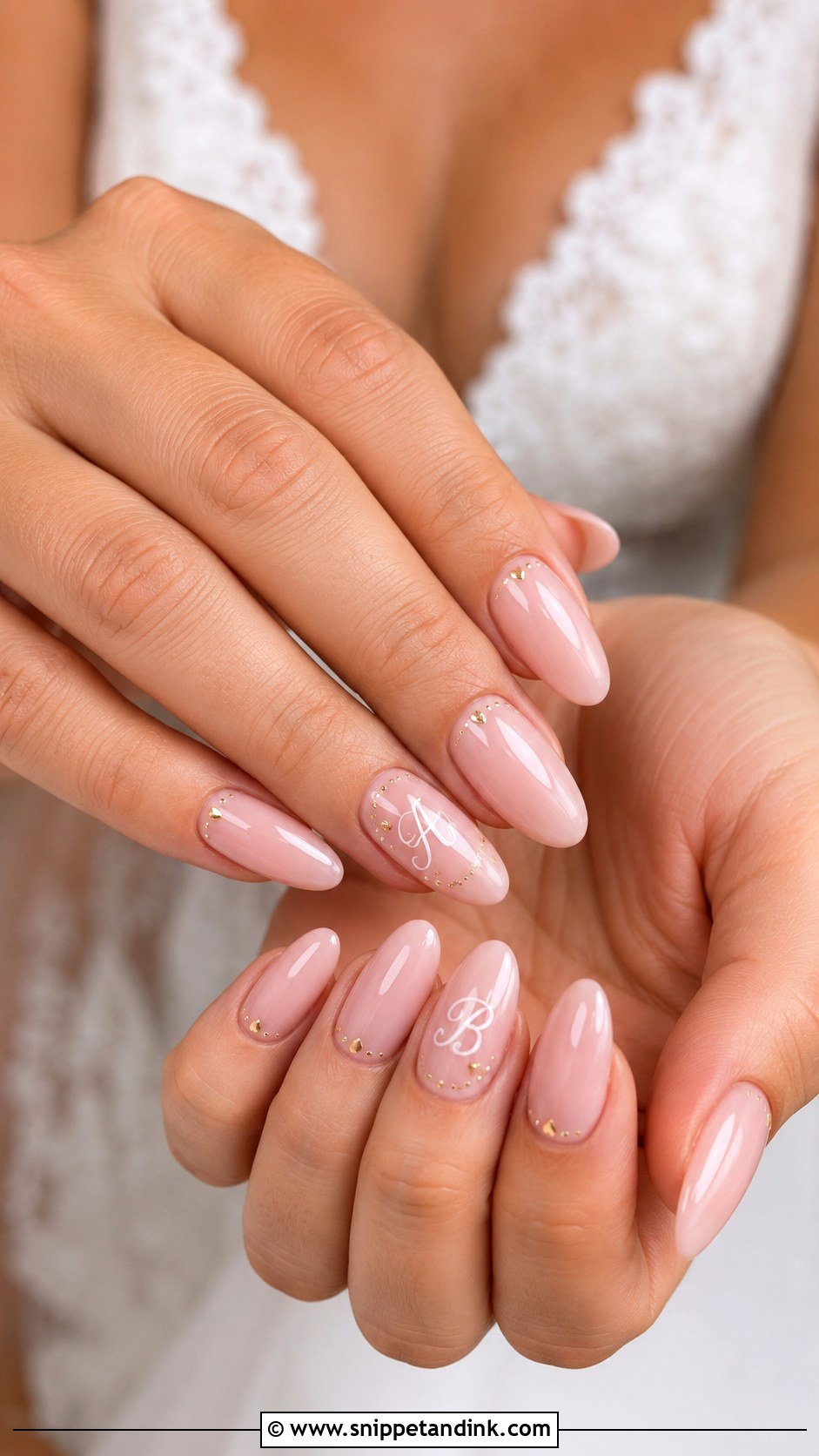 Almond Wedding Nails With Initials - Snippet and Ink - 20 Wedding Nails Initials