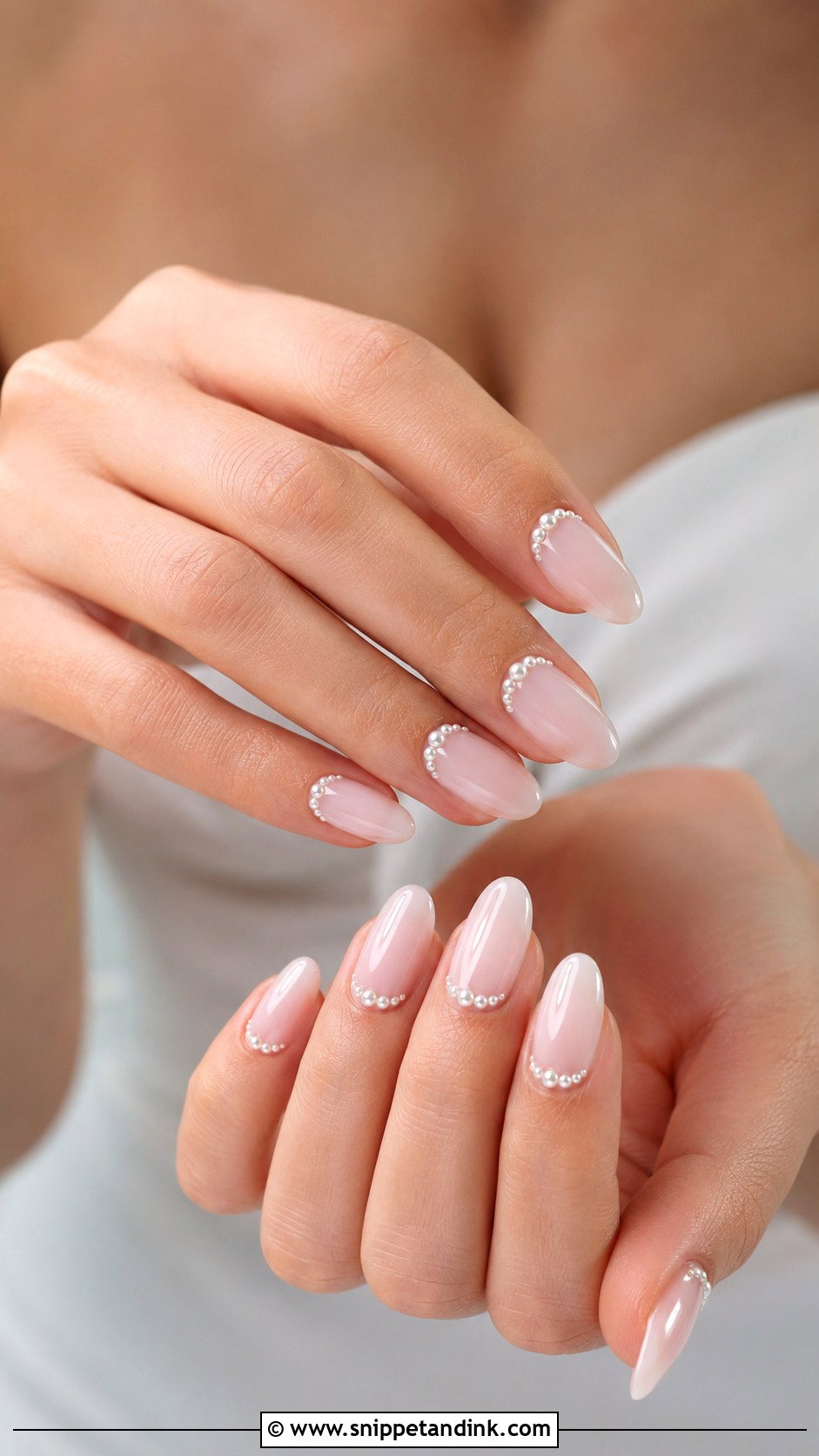 Almond Wedding Nails With Pearls - Snippet and Ink - 30 Elegant Nail Art Wedding Ideas