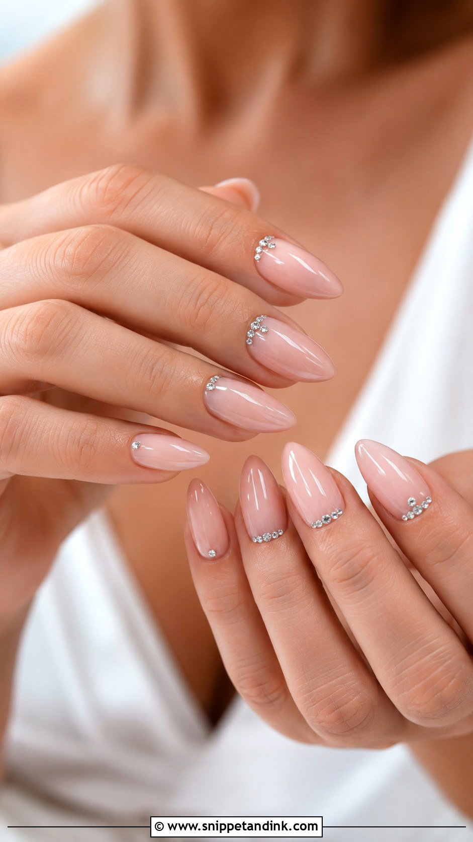 Almond Wedding Nails With Rhinestones - Snippet and Ink - 20 Nail Design for Wedding Ideas