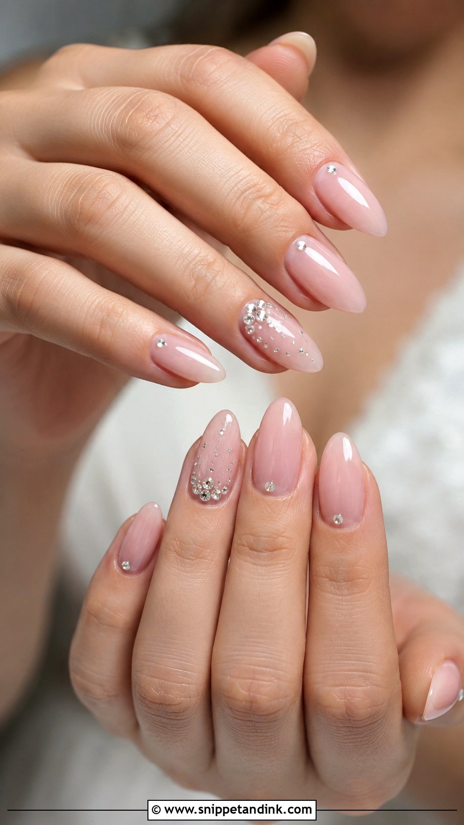 Almond Wedding Silver Accent Nails - Snippet and Ink - 20 Almond Shaped Wedding Nails