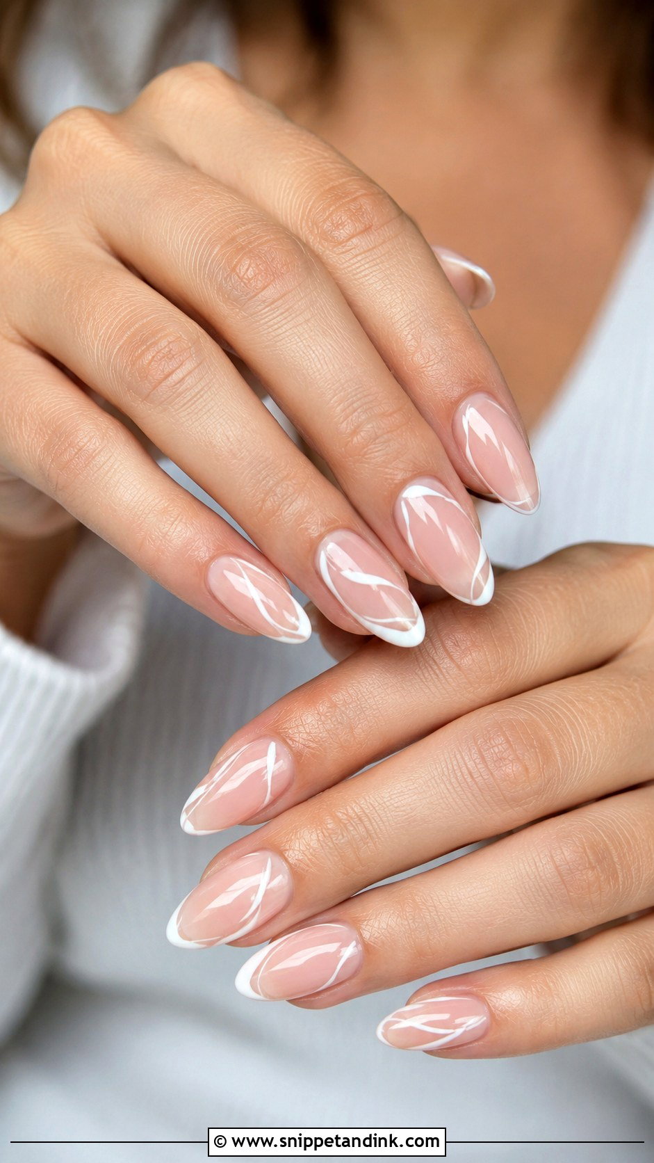 Almond Wedding White Swirl Nails - Snippet and Ink - 20 Almond Shaped Wedding Nails